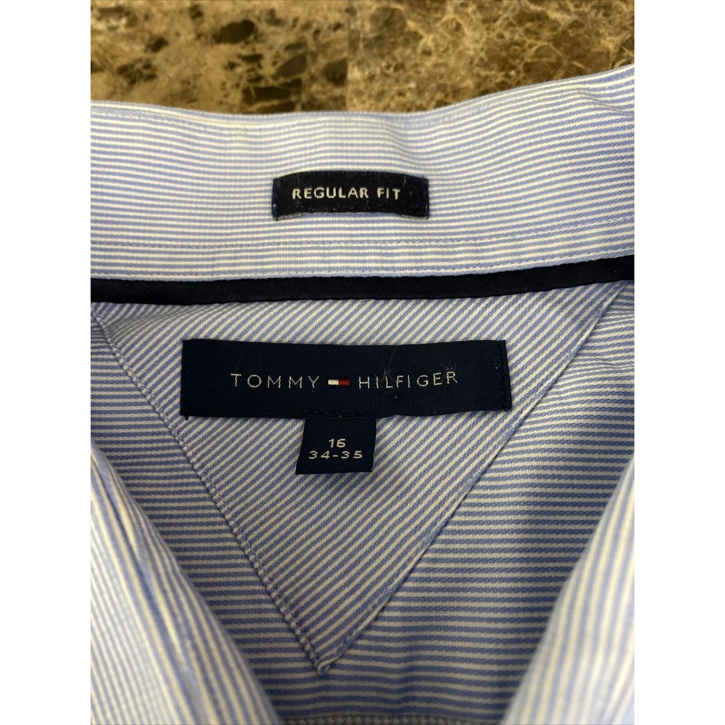 Tommy Hilfiger Men’s Size 16 Regular Fit Blue Stripes Button-down Long Sleeves