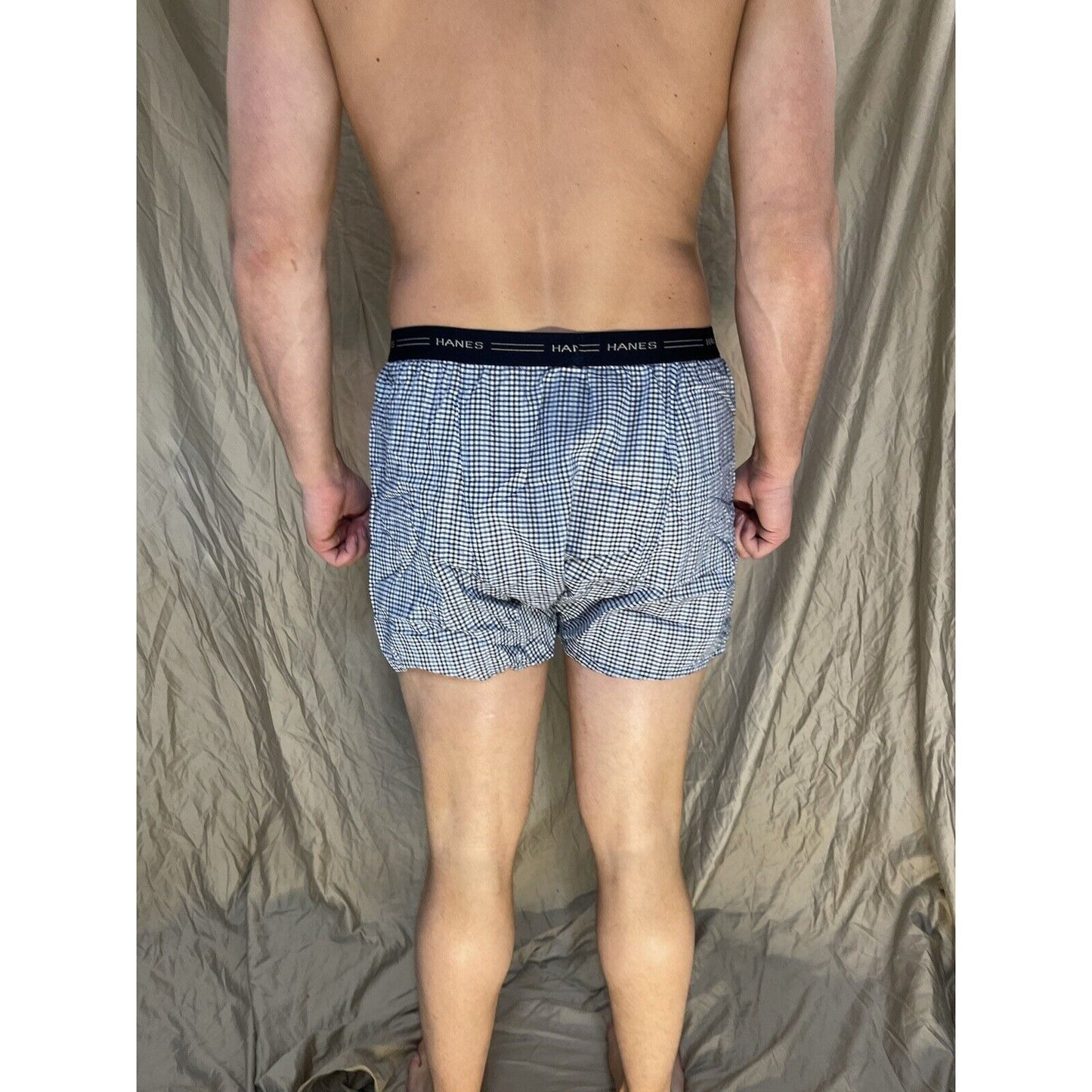 men's hanes blue plaid boxer shorts large confort flex