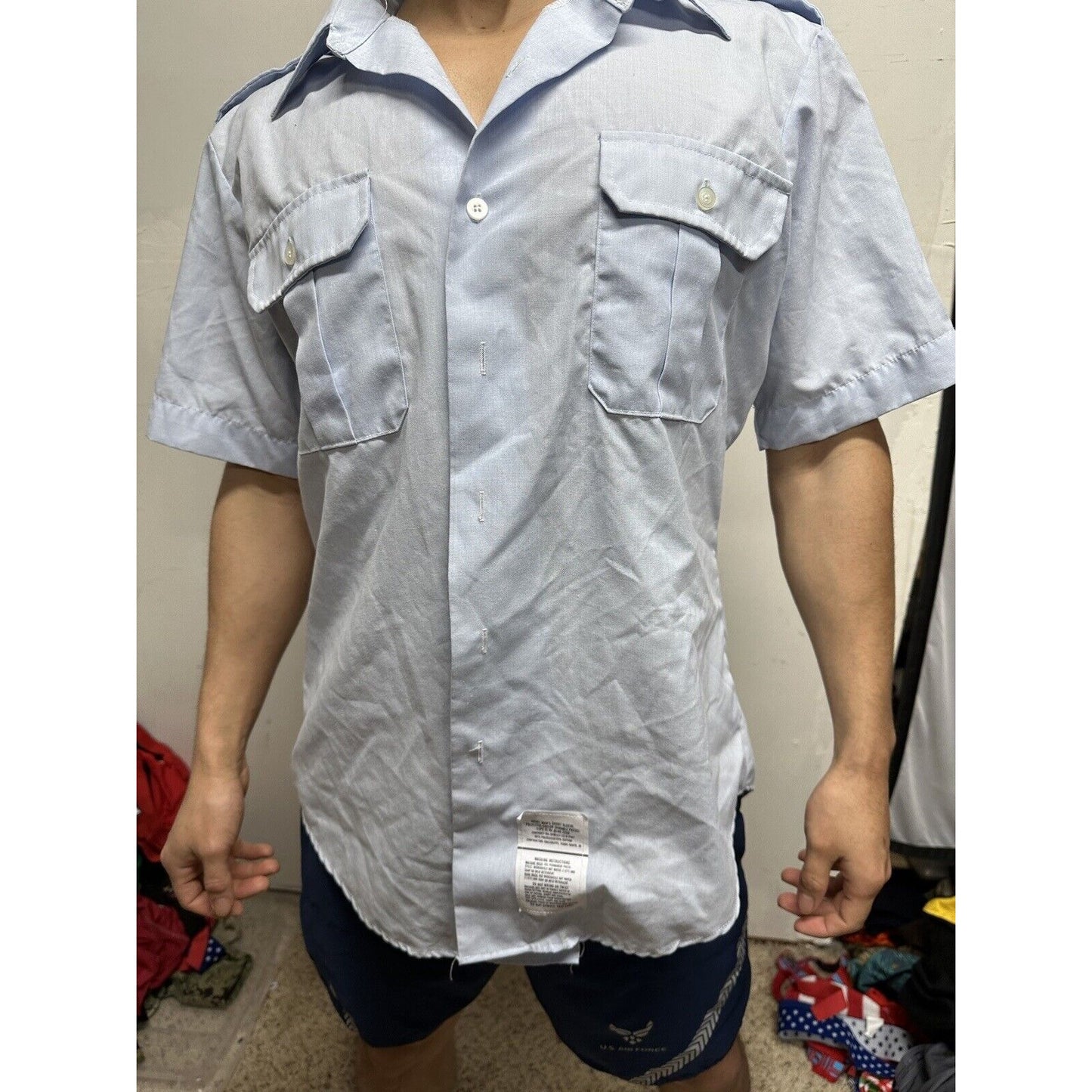 Men’s Air Force ussf Coast Guard Blue Dress Shirt Short Sleeve Uniform 16.5R
