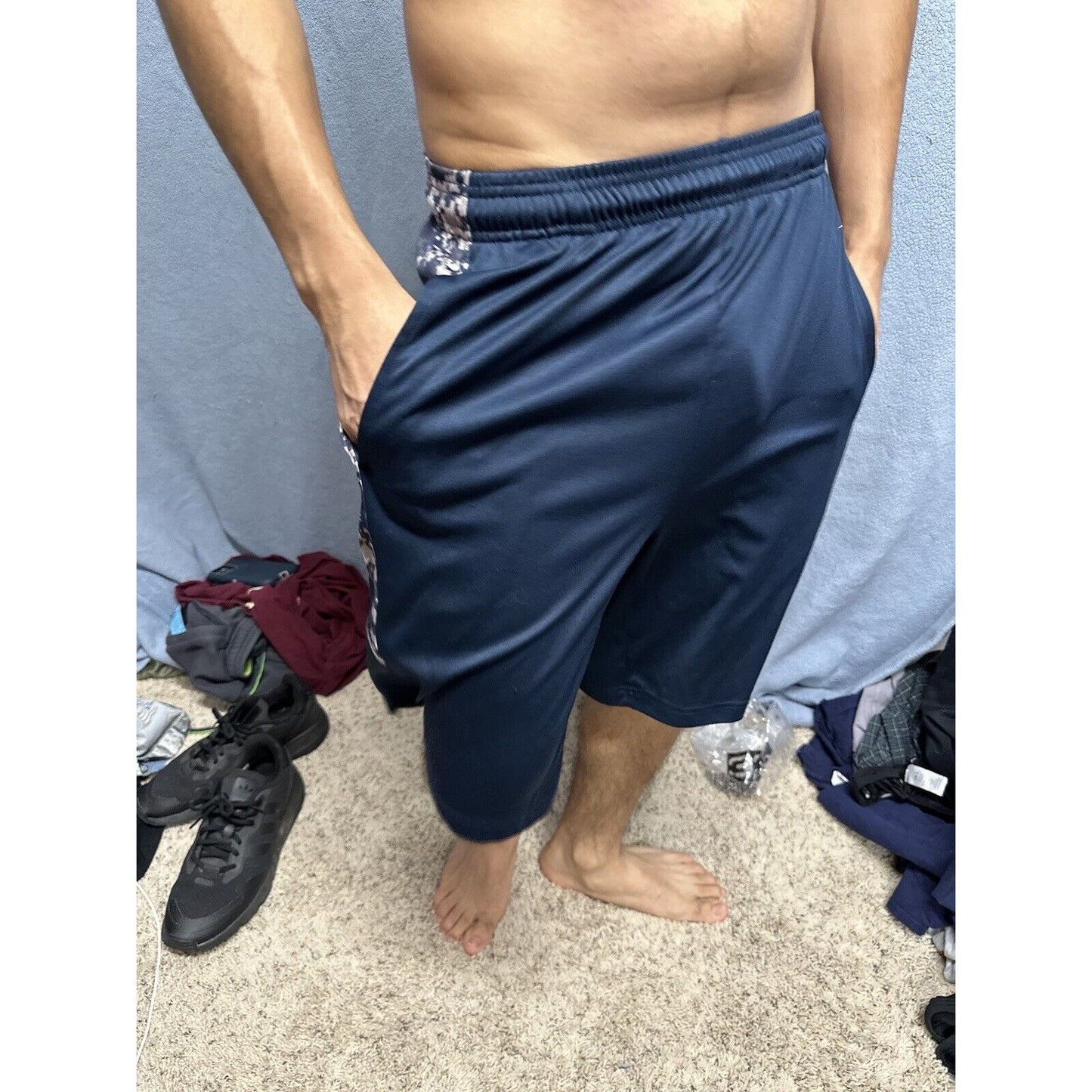 Men’s Badger Sport Small Dark Blue Camo Athletic Shorts With Pockets