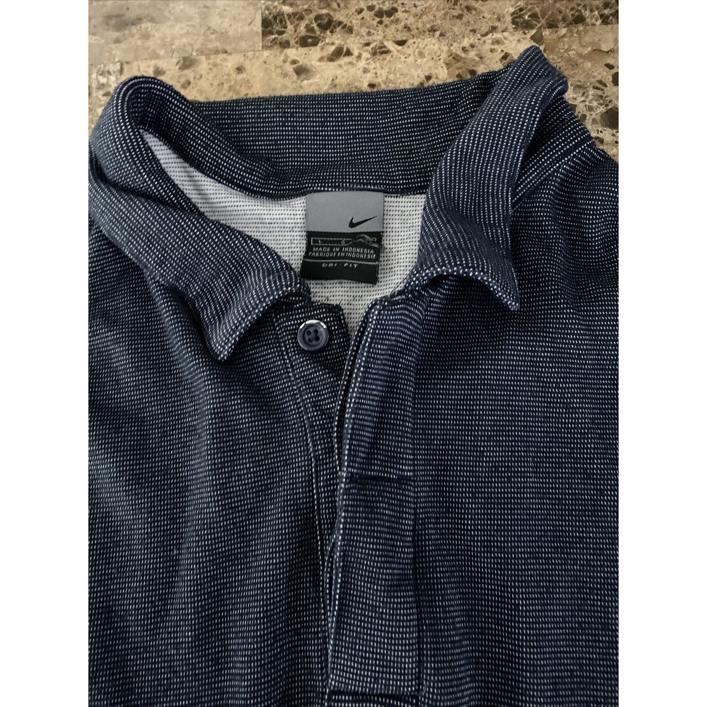 Nike Dri-Fit Men’s Large Black Dotted Rayon-polyester Golf Polo Shirt