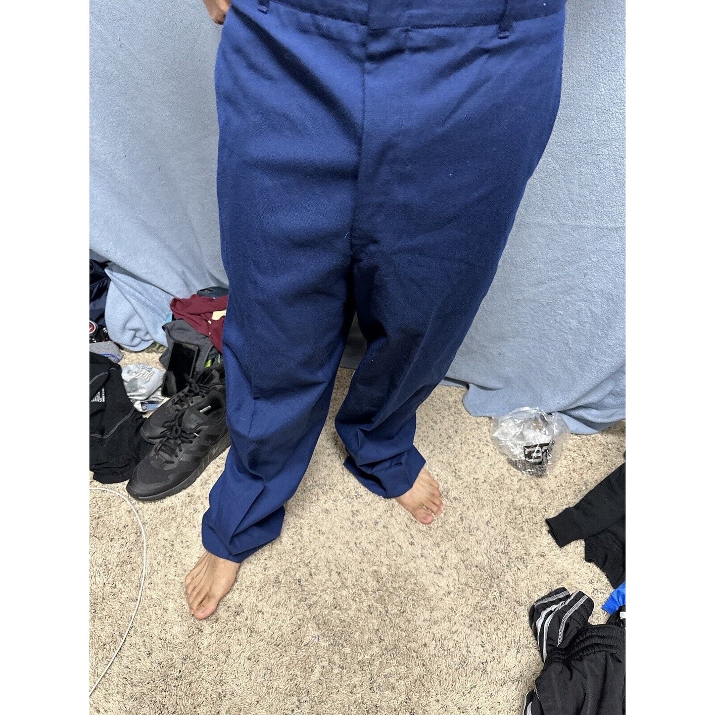Men’s Blue Air Force Uniform Dress Pants Trousers 35L C Poly Wool