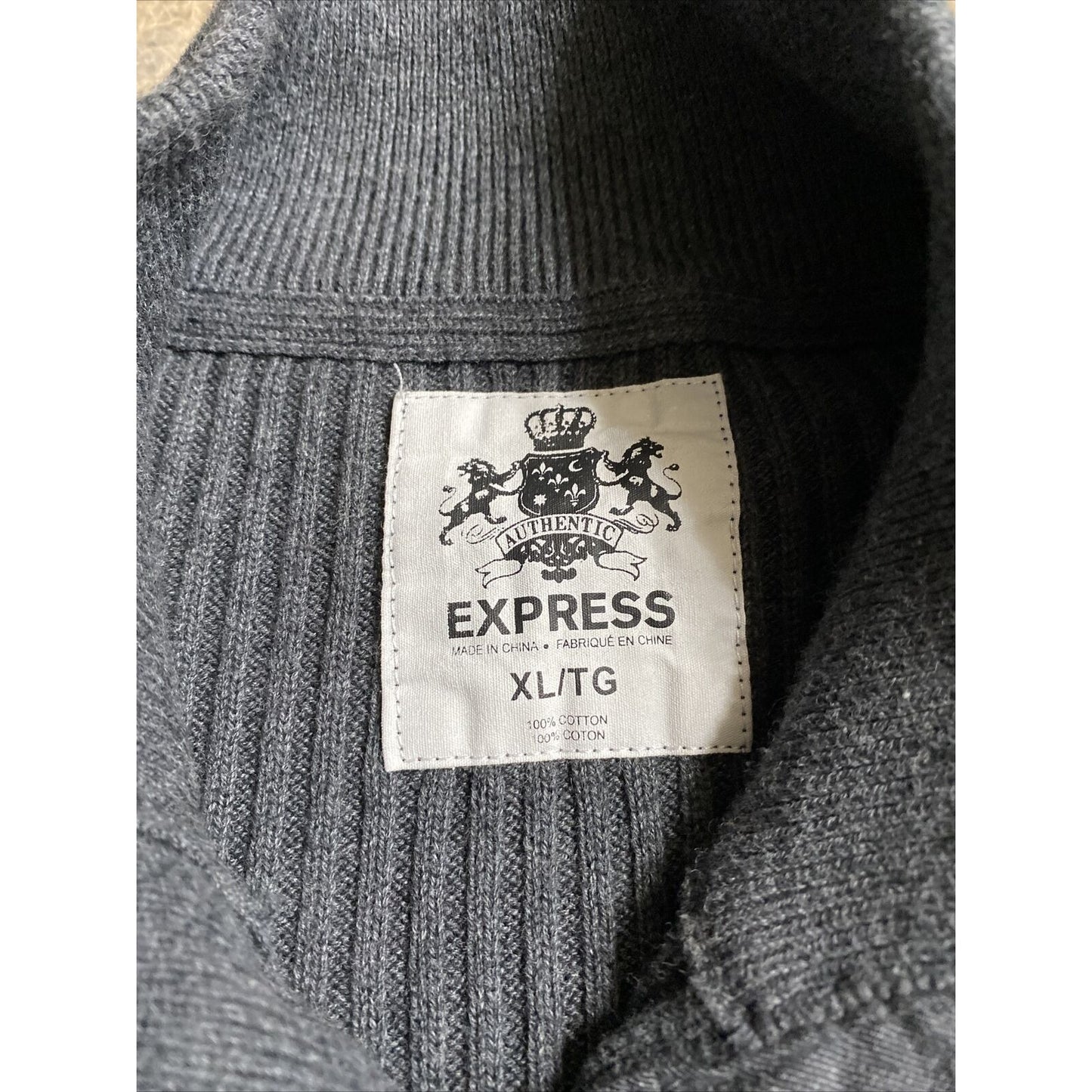 Express Men's XL Gray Cable Knit Pullover Cotton Sweater