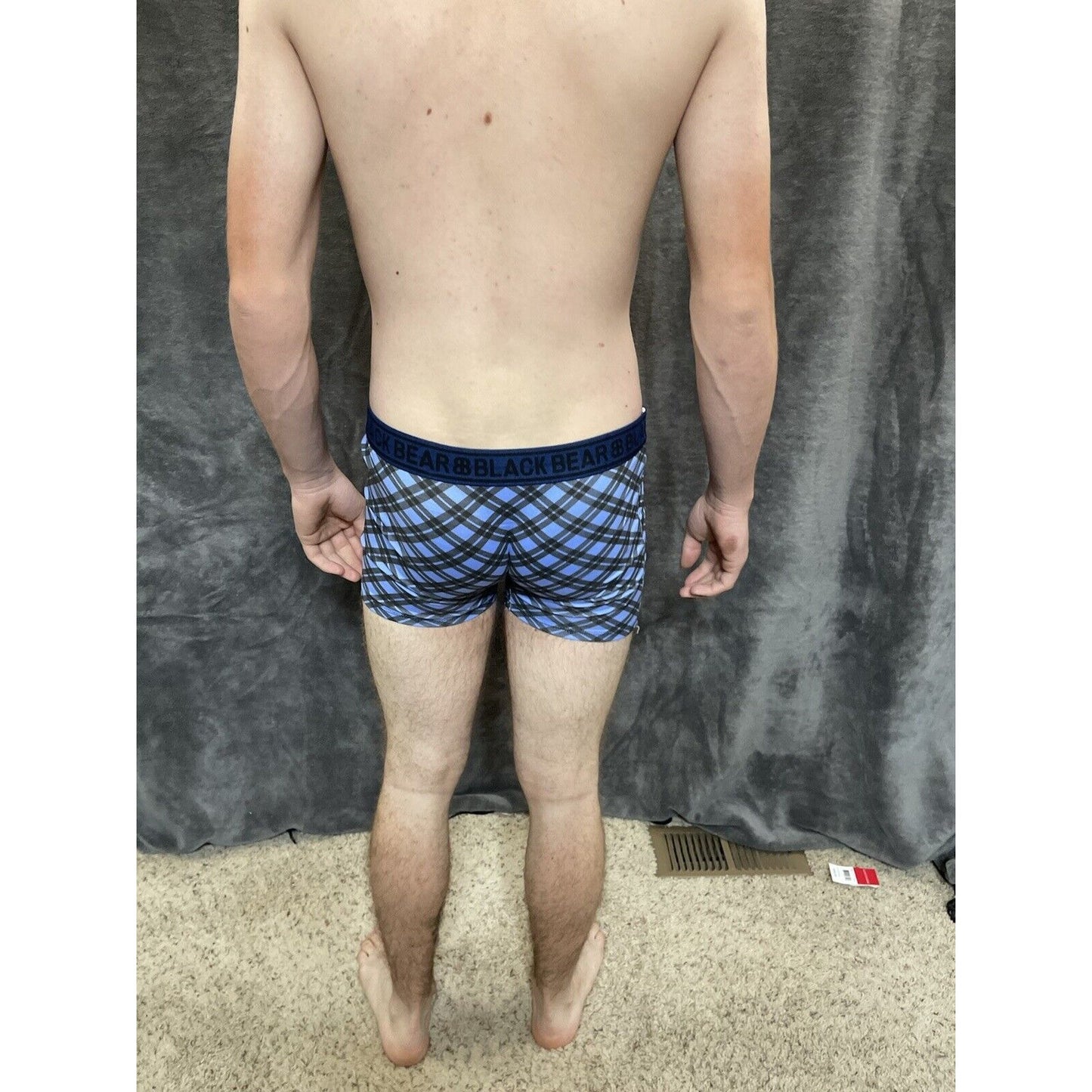 men's medium athletic trunk style black bear boxer brief Blue And Black Plaid