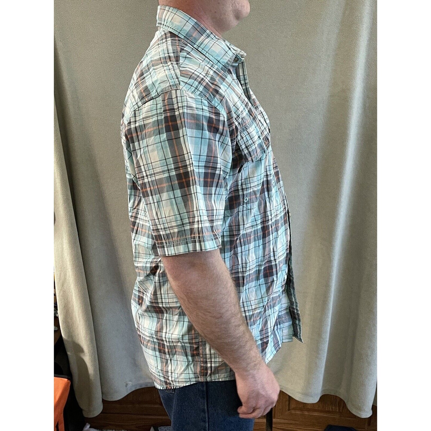 G.H. Bass & Co Mens Short Sleeve Blue / green Plaid Shirt Size L Large