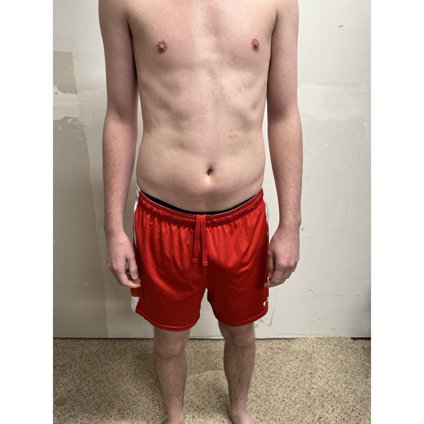 men’s medium under armour red and white athletic shorts