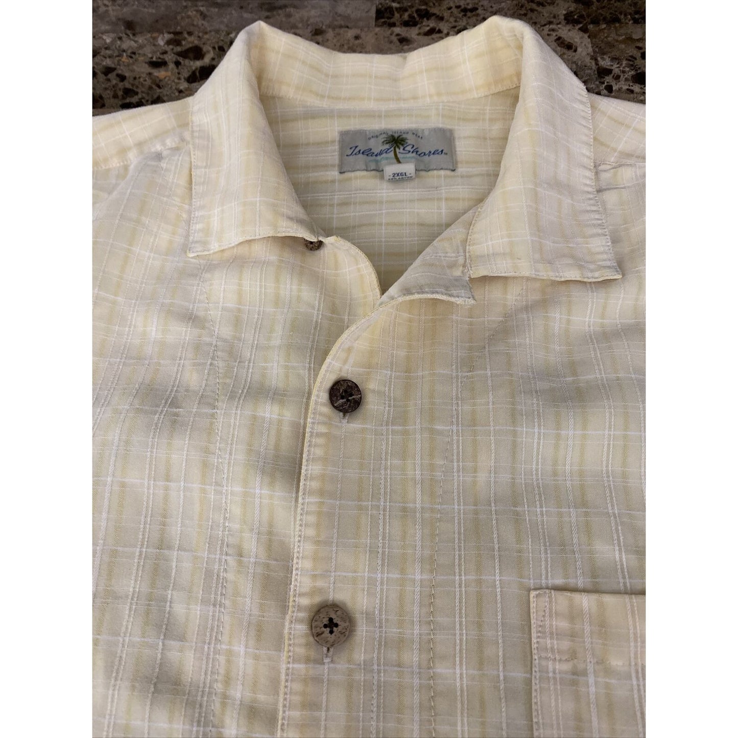 Island Shores Men's 2XL Yellow Plaid Button-down Camp Collar Short Sleeves Shirt