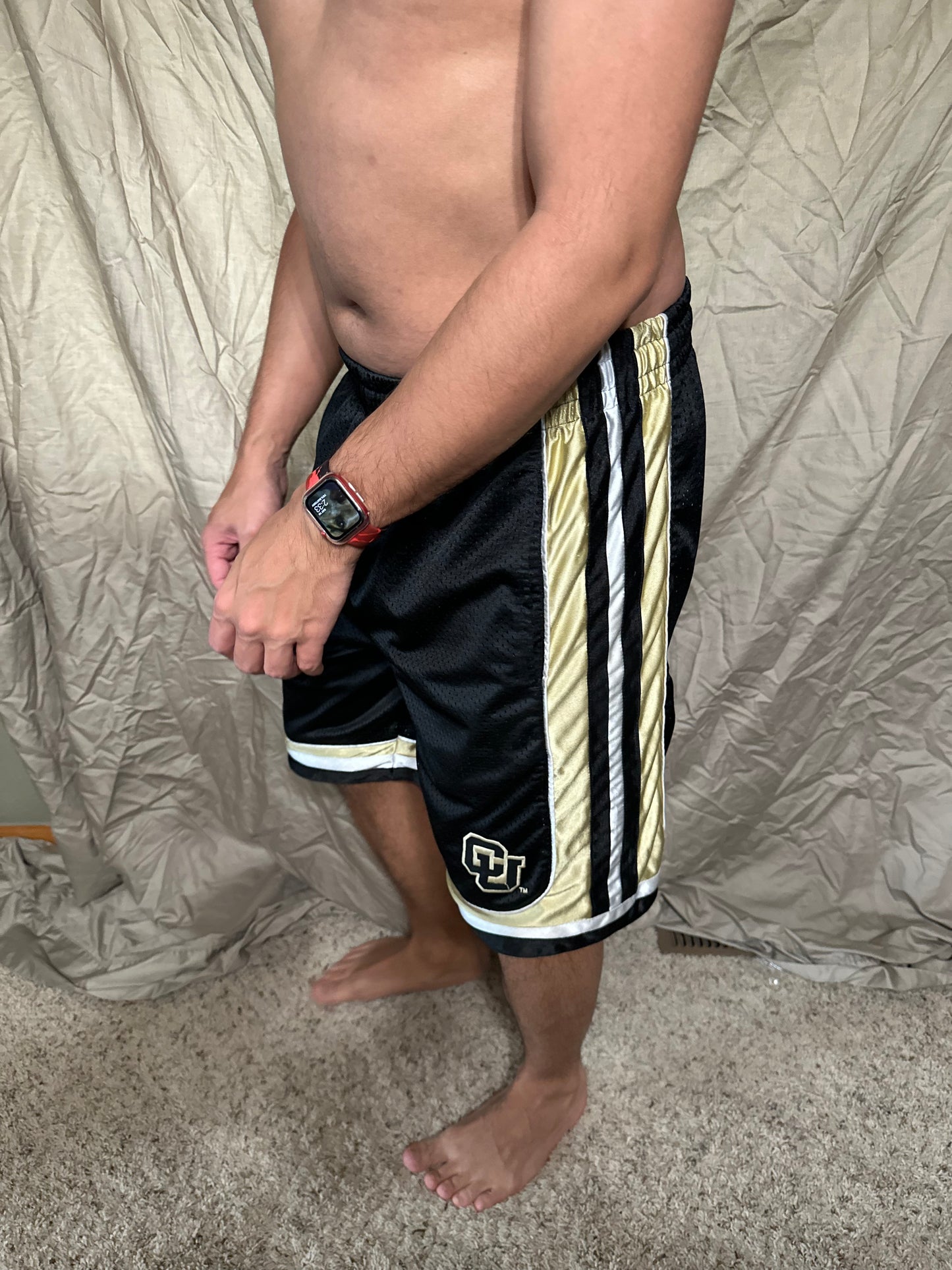 University of Colorado black and gold colosseum size small basketball shorts with pockets