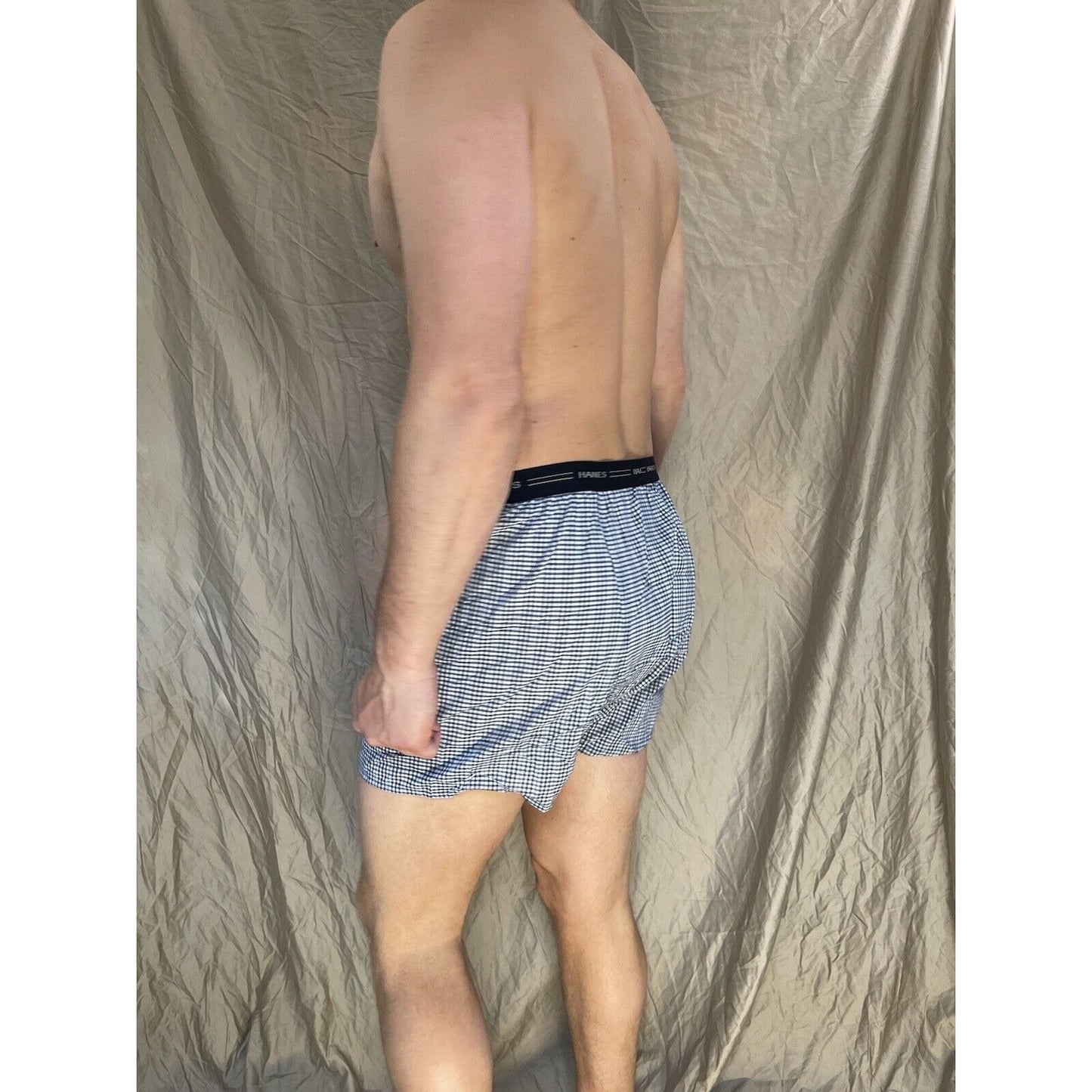 men's hanes blue plaid boxer shorts large confort flex