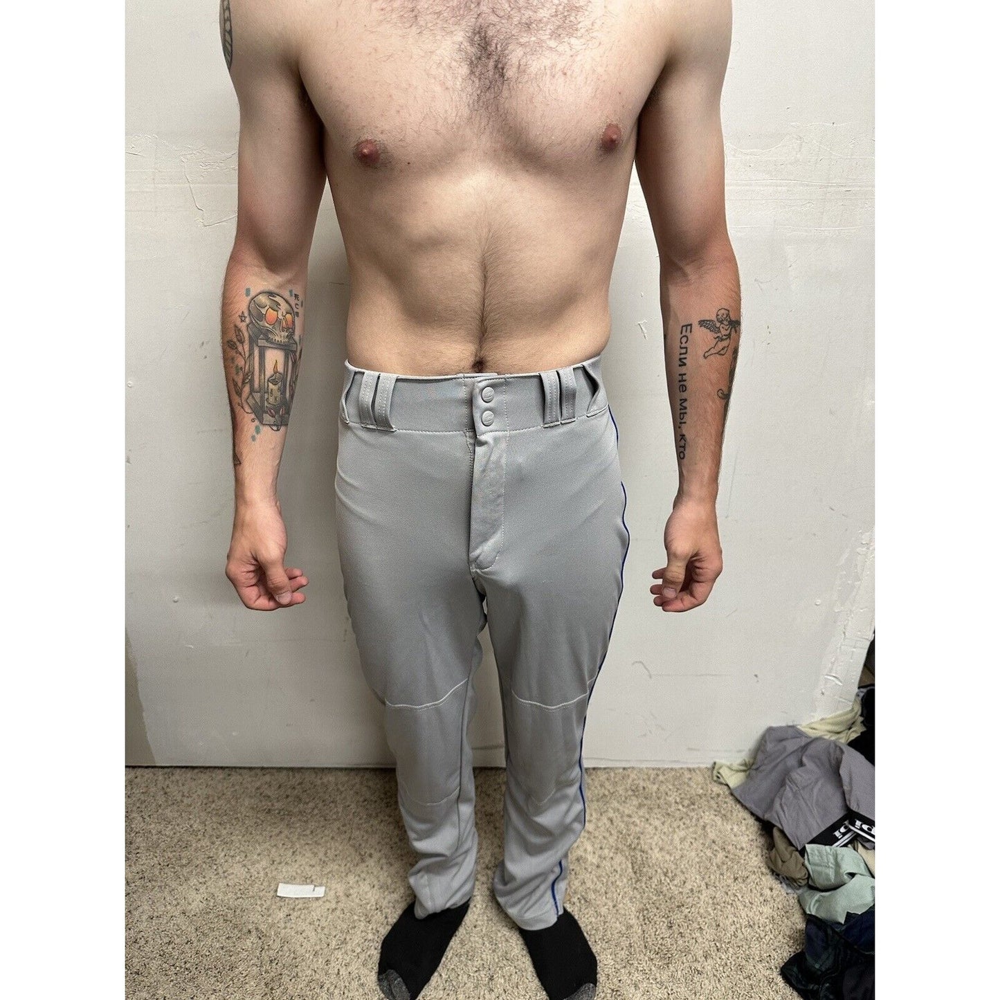 Men’s Gray Champro Adult Medium Baseball Pants With Blue Line