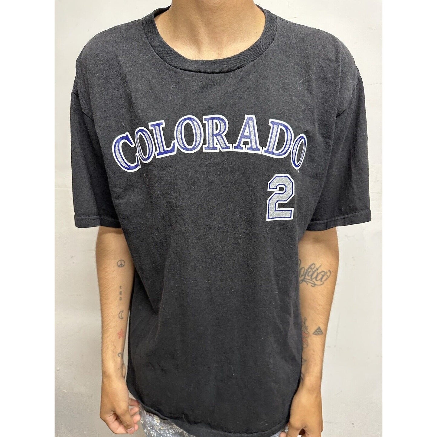 Men’s Black Genuine MLB Merchandise Colorado Rockies Large Tulowitzki Shirt