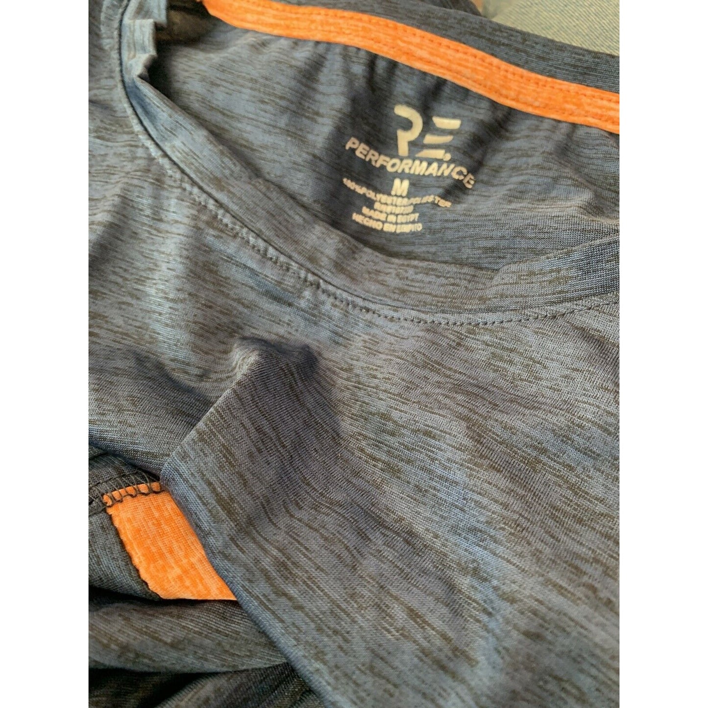 RE Perfromance Navy Blue Athletic T-Shirt With Orange Striping