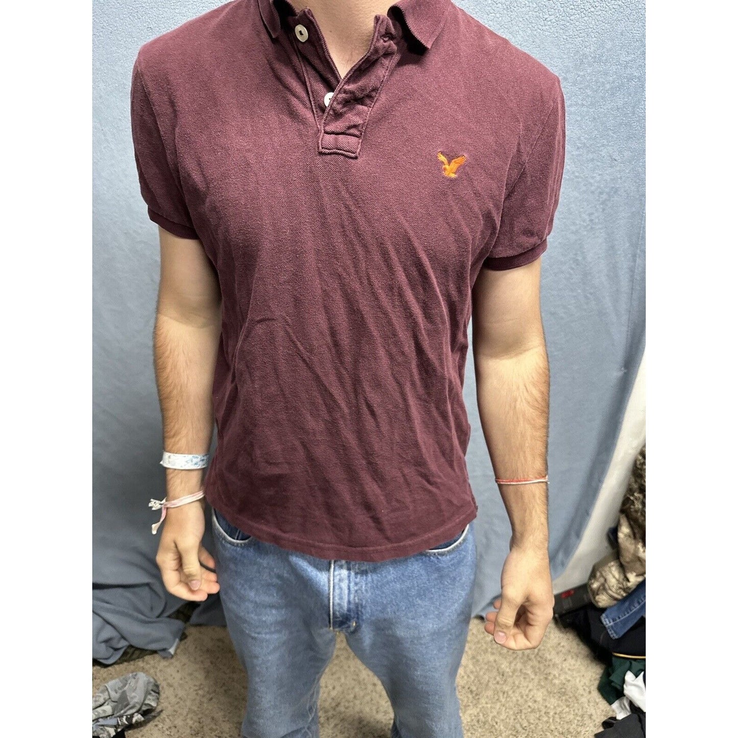 Men’s Plum American Eagle Small Athletic Fit Polo Shirt