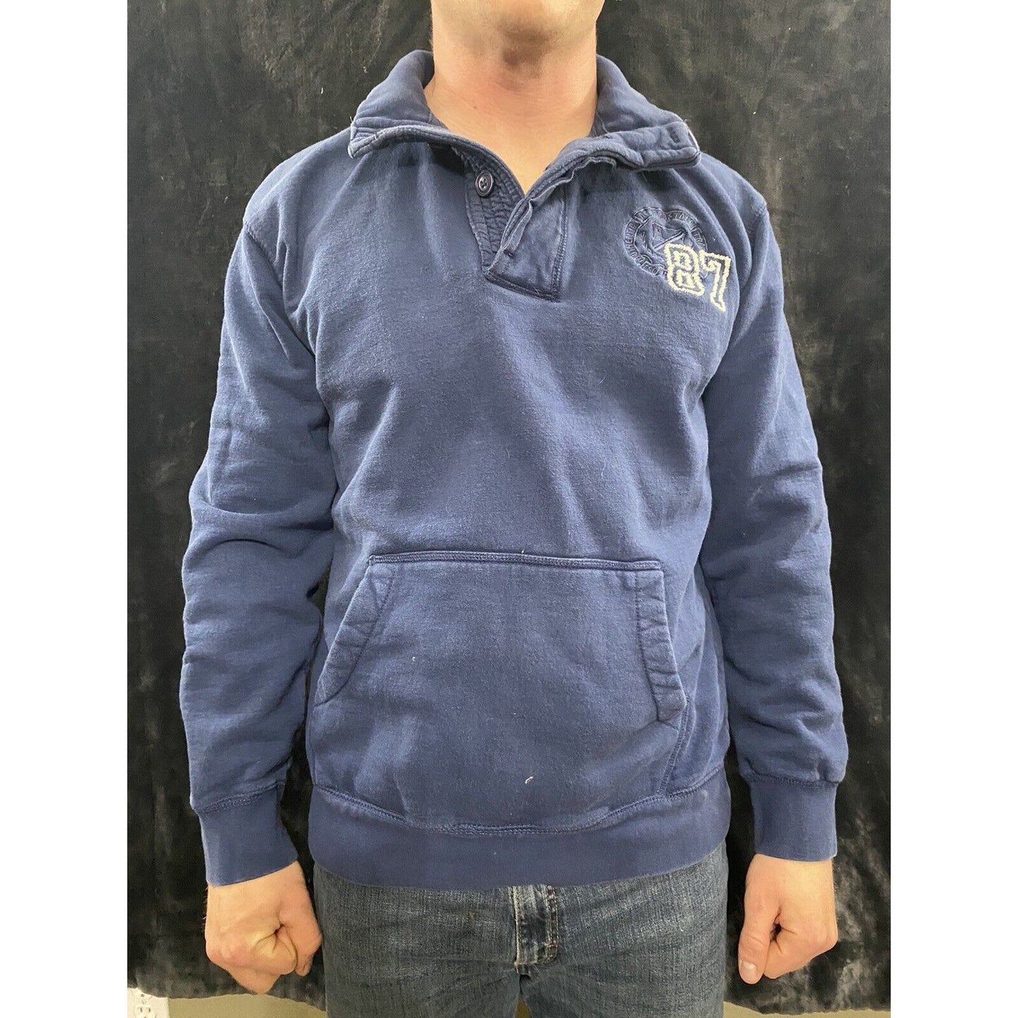 Aeropostale Authentic Trademark Men’s Large Navy Blue 1/4 Button Pullover Sweate