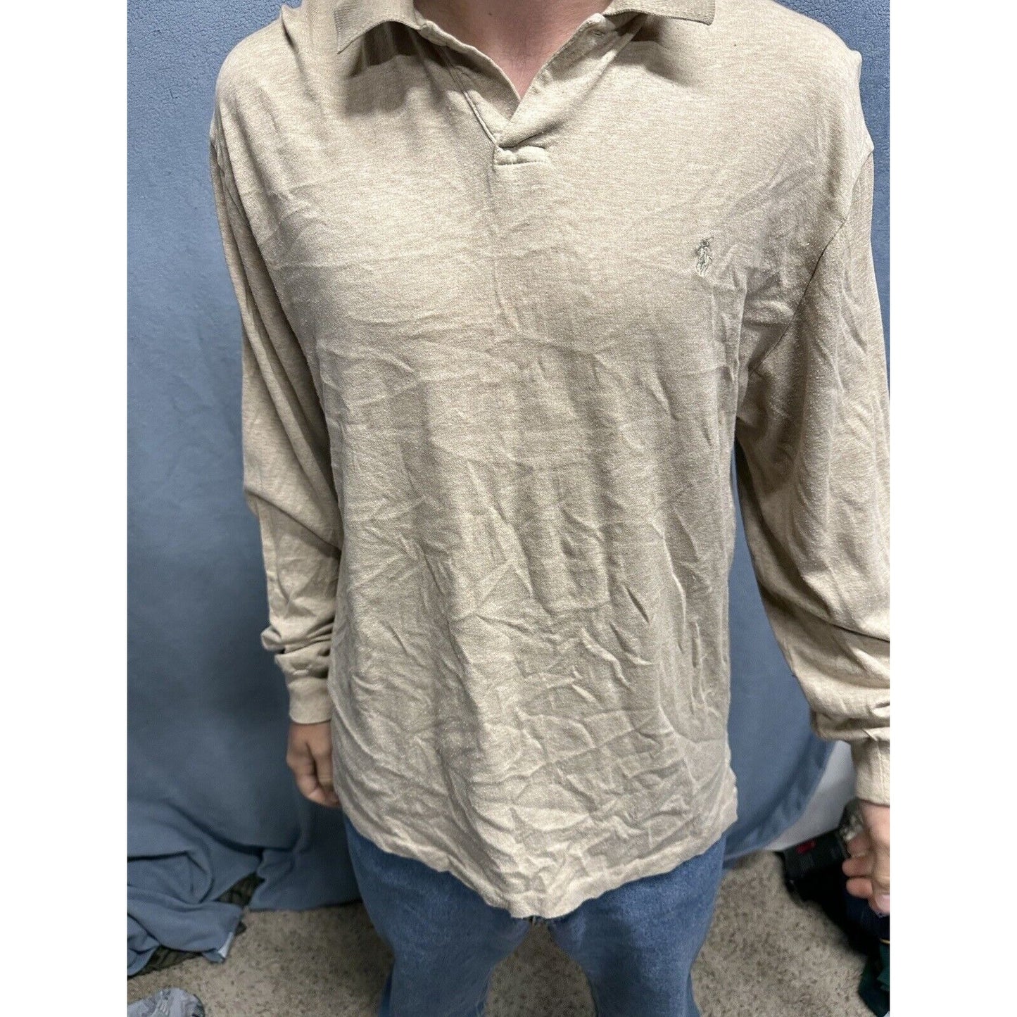 Men’s Tan Polo By Ralph Lauren Long Sleeve Large Long Sleeve Pullover Shirt