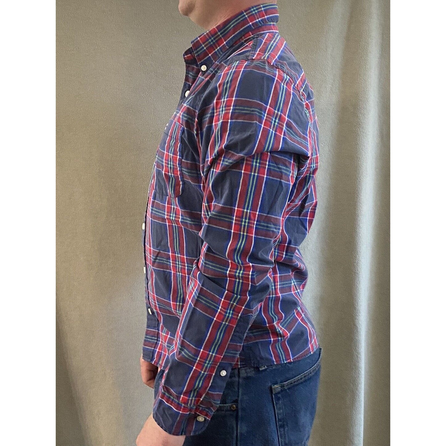Hollister Men’s Large Blue Red Plaid Cotton Button-down Long Sleeves
