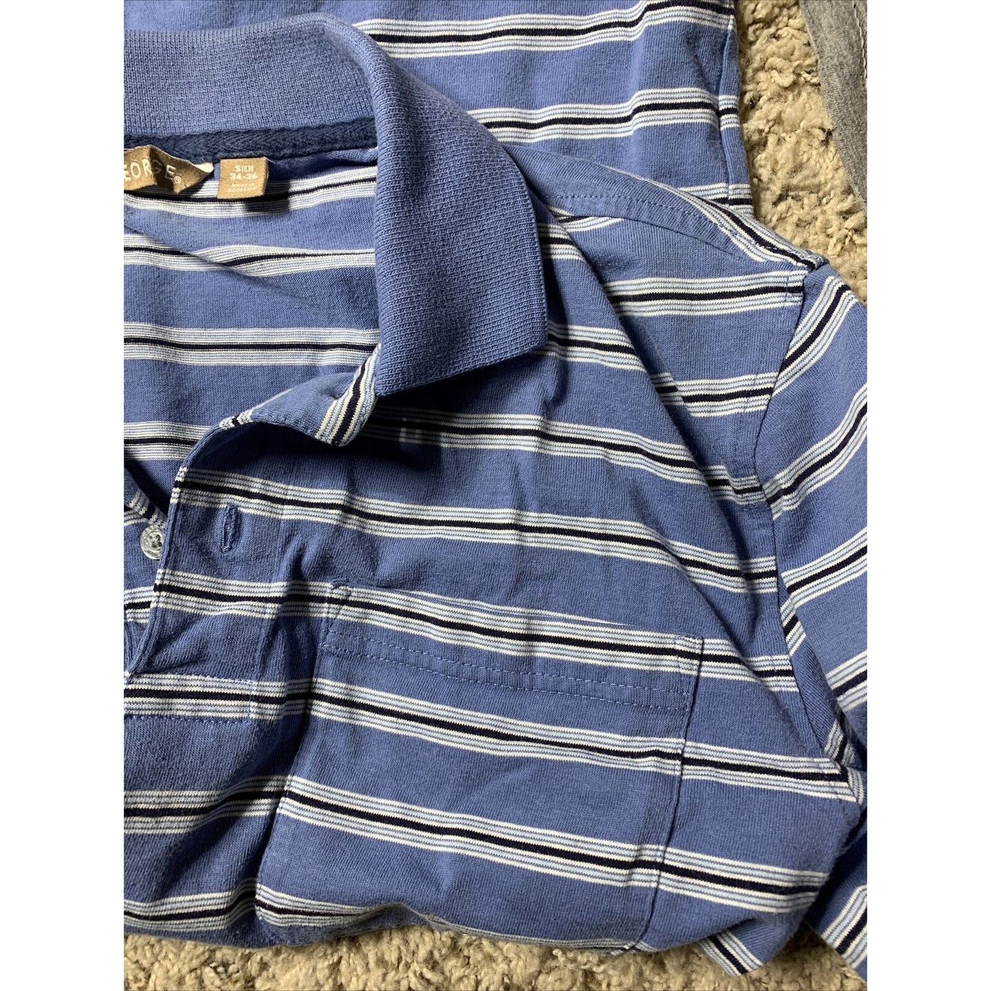 George Strait Polo Golf Shirt Blue Striped Short Sleeve Golf Men's Sich 34-36
