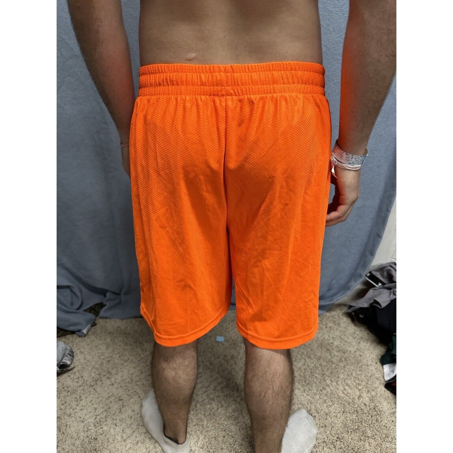Men’s Neon Orange Starter Medium Athletic Shorts With Pockets