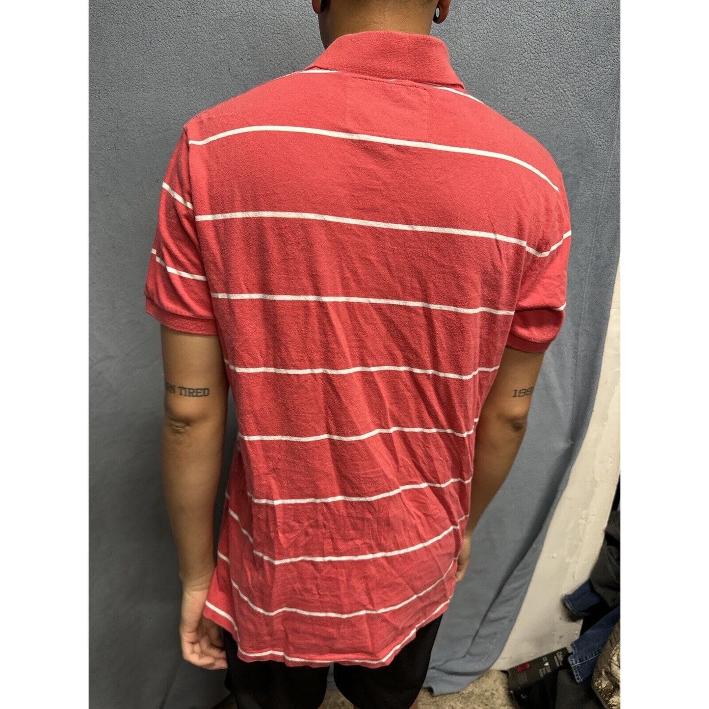 Salmon Pink Men’s Striped American Eagle Vintage Fit Large Polo Shirt