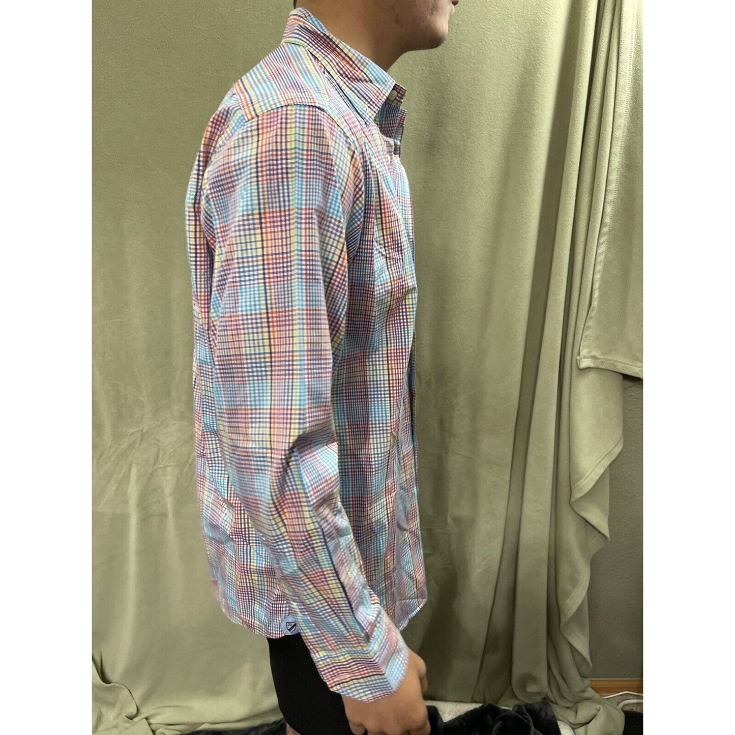 Cremieux Mens Button Down Casual Long Sleeve Shirt Rainbow Plaid Medium Cotton