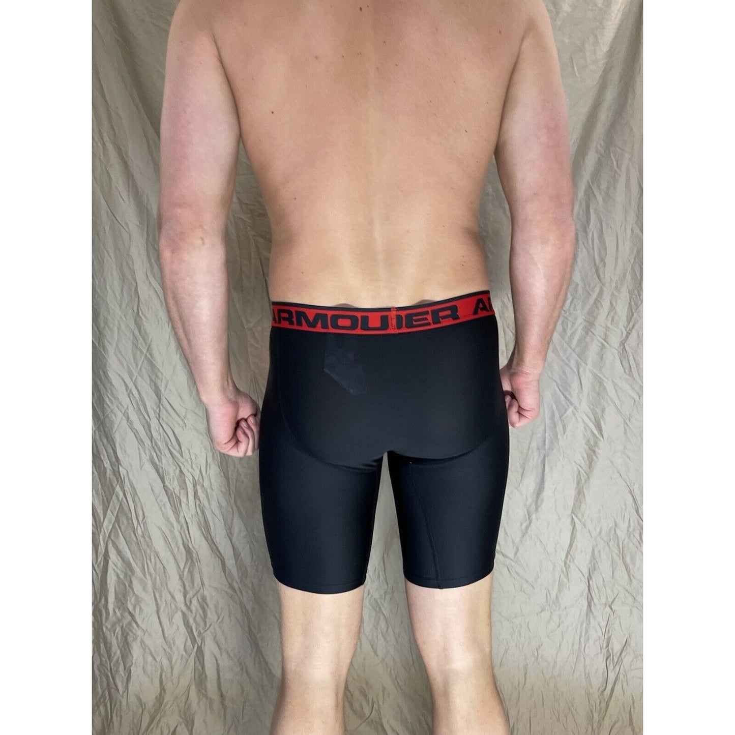 men's under armour boxer jock black with red band small