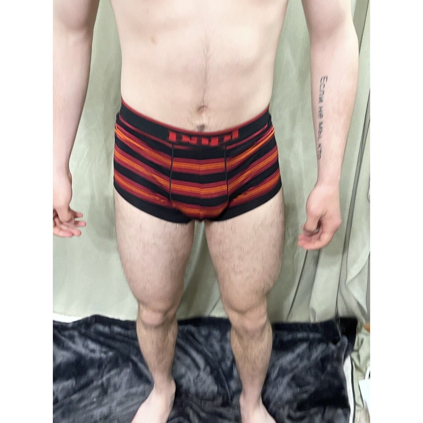 Papi Men’s Small Red black orange stripe Compression Trunks 5% Spandex brand new