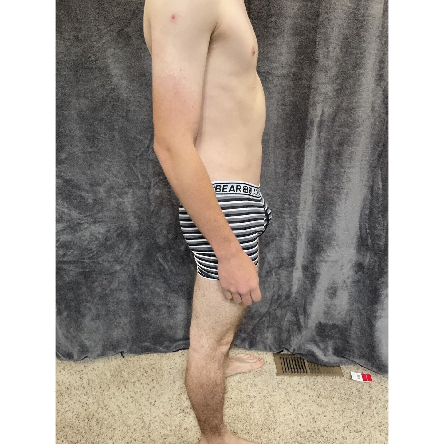 men's medium athletic trunk style black bear boxer brief Black White Gray Stripe
