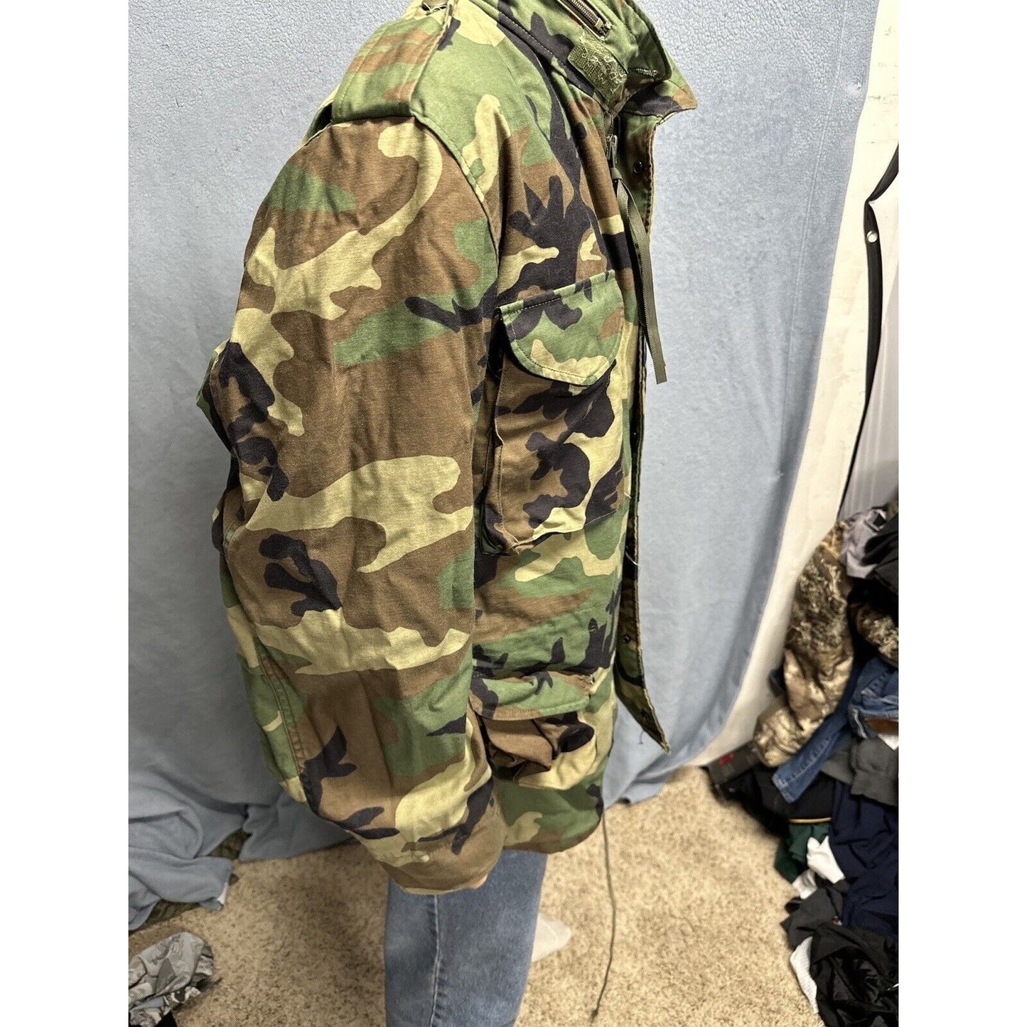 Men’s Large Regular Vintage BDU Uniform Cold Weather Field Jacket Woodland Camo