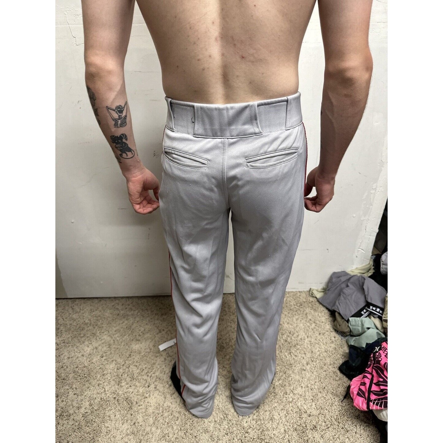Men’s Chanmpro Adult Small Gray Baseball Pants Red Stripe