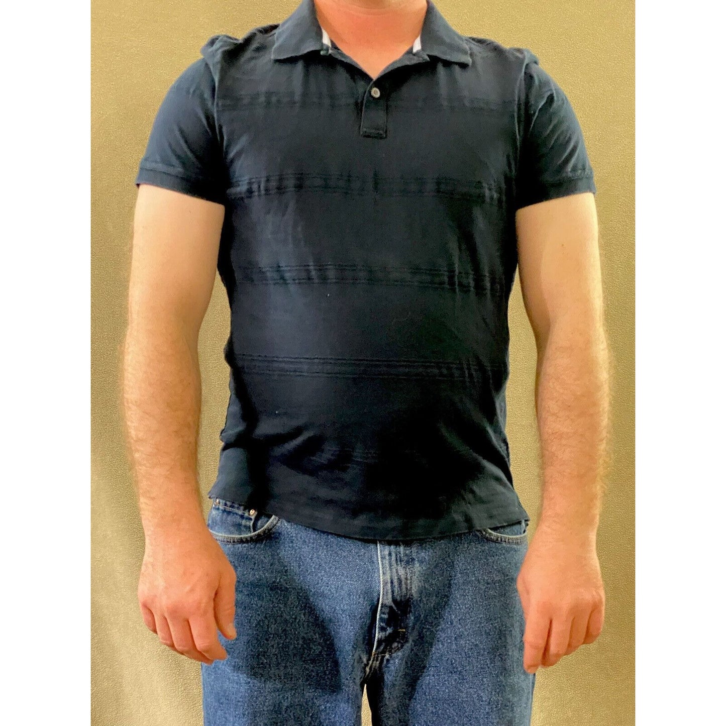 Banana Republic Men’s Large Navy Blue Stripe Cotton Polo Shirt