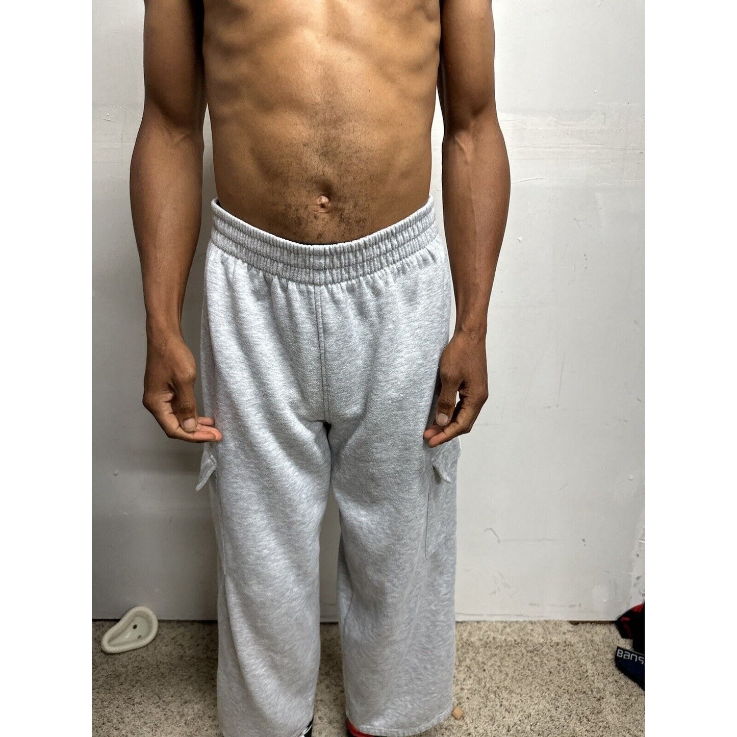 Men’s Large Bugle Boy Gray Sweat Pants Thigh Pockets Only