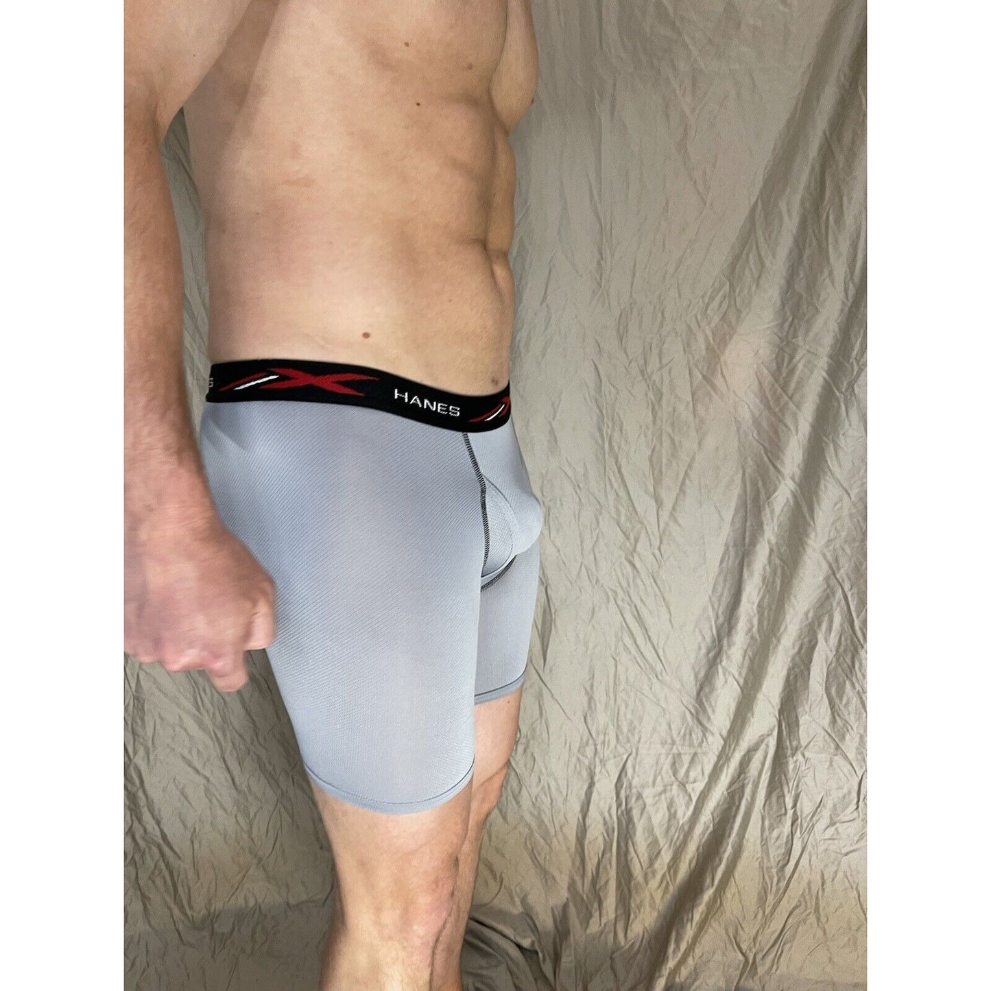 men's hanes x-temp long leg gray black band medium