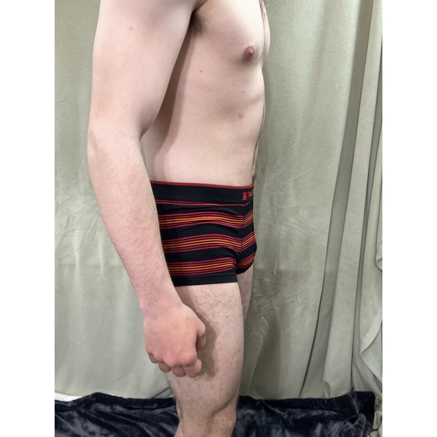 Papi Men’s Small Red black orange stripe Compression Trunks 5% Spandex brand new