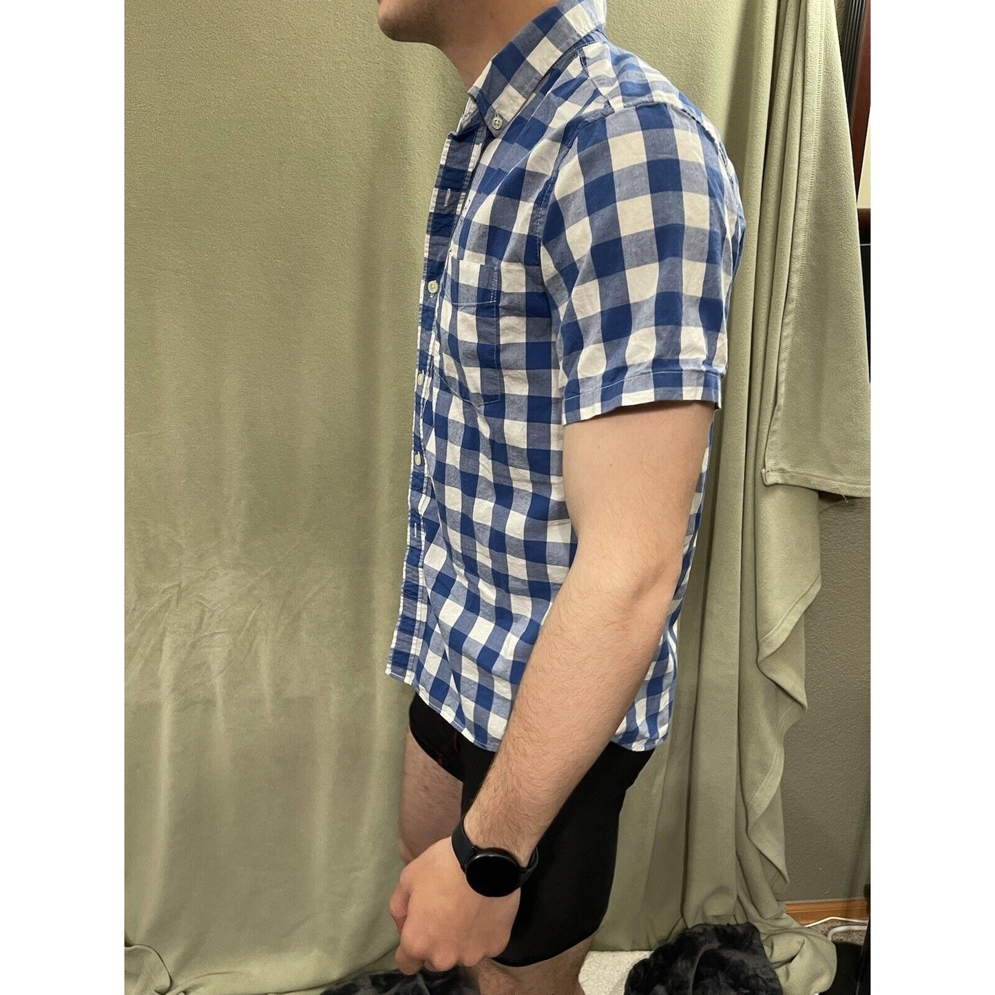 Men’s Small Gap Blue Plaid Standard Fit Short Sleeve Coupe