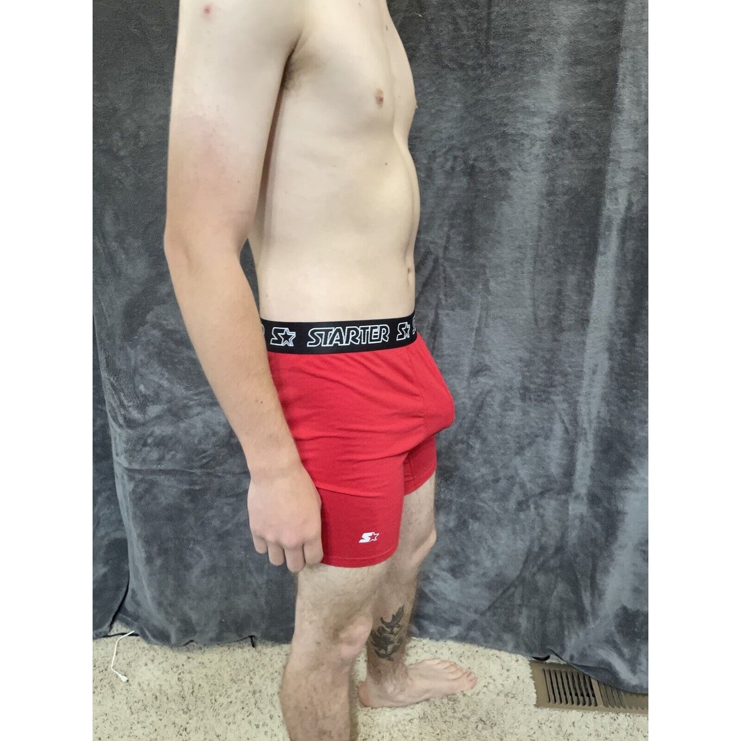 men's red starter black label large red boxer brief 5% spandex