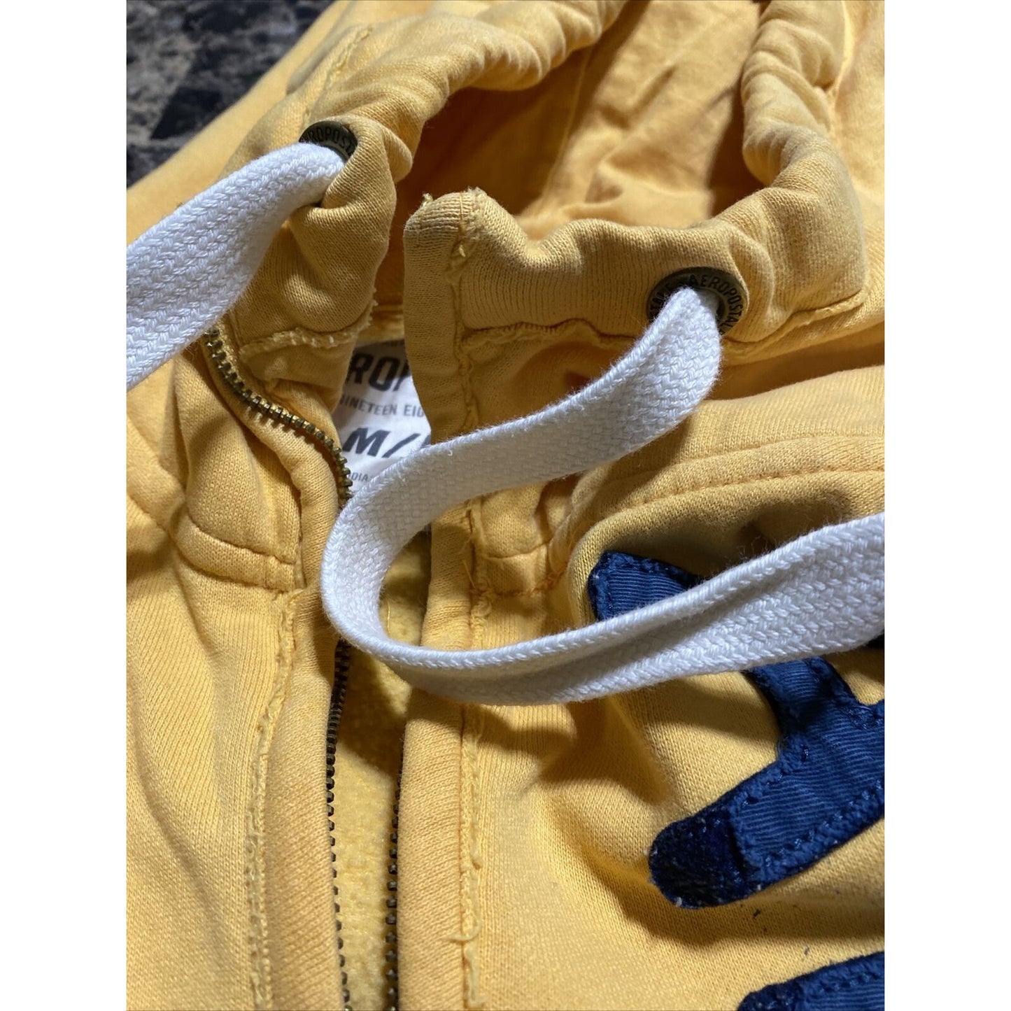 Authentic Aeropostale Men’s Medium Yellow Blue Logo Full-zip Hoodie Sweatshirt