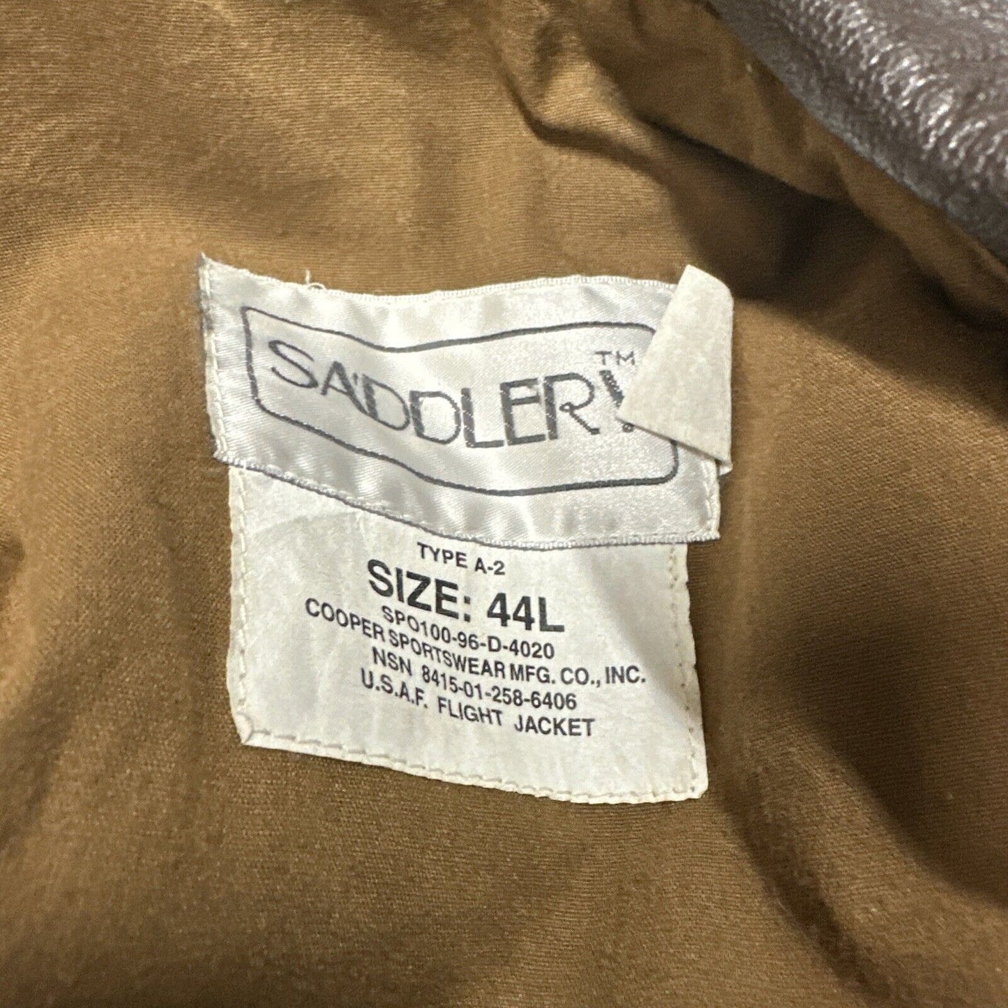 Men’s USAF Flight Jacket Saddler Type A-2 Bomber Jacket Goatskin Leather 44L