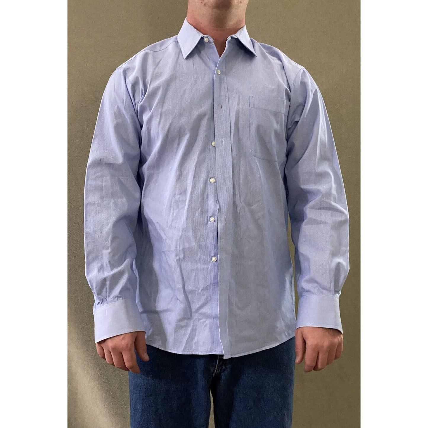 Tommy Hilfiger Men’s Size 16 Regular Fit Blue Stripes Button-down Long Sleeves