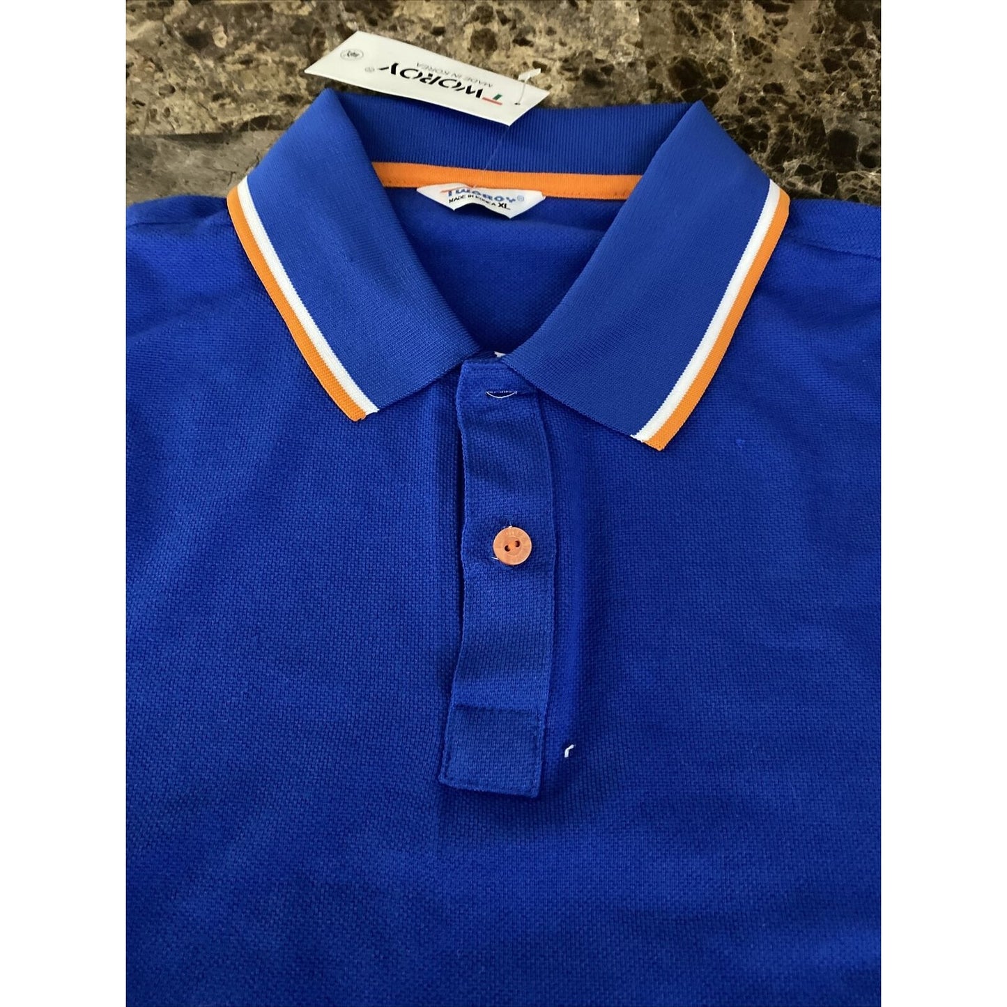 Tworoy Korea Men’s XL (Asian Size) Royal Blue Cotton Long Sleeves Polo Shirt NWT