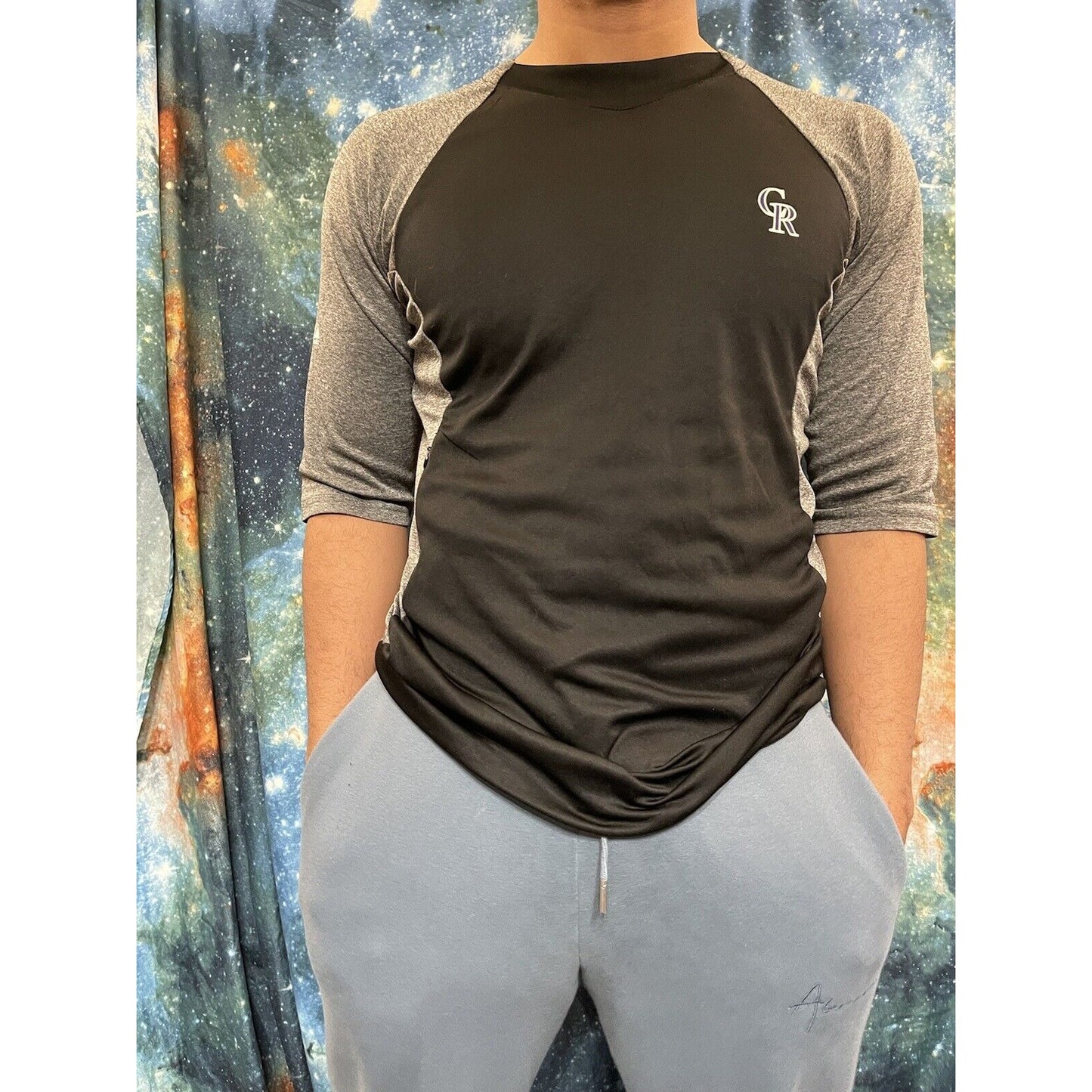 MLB Baseball Colorado Rockies Black Tshirt medium Majestic Zippered Pocket