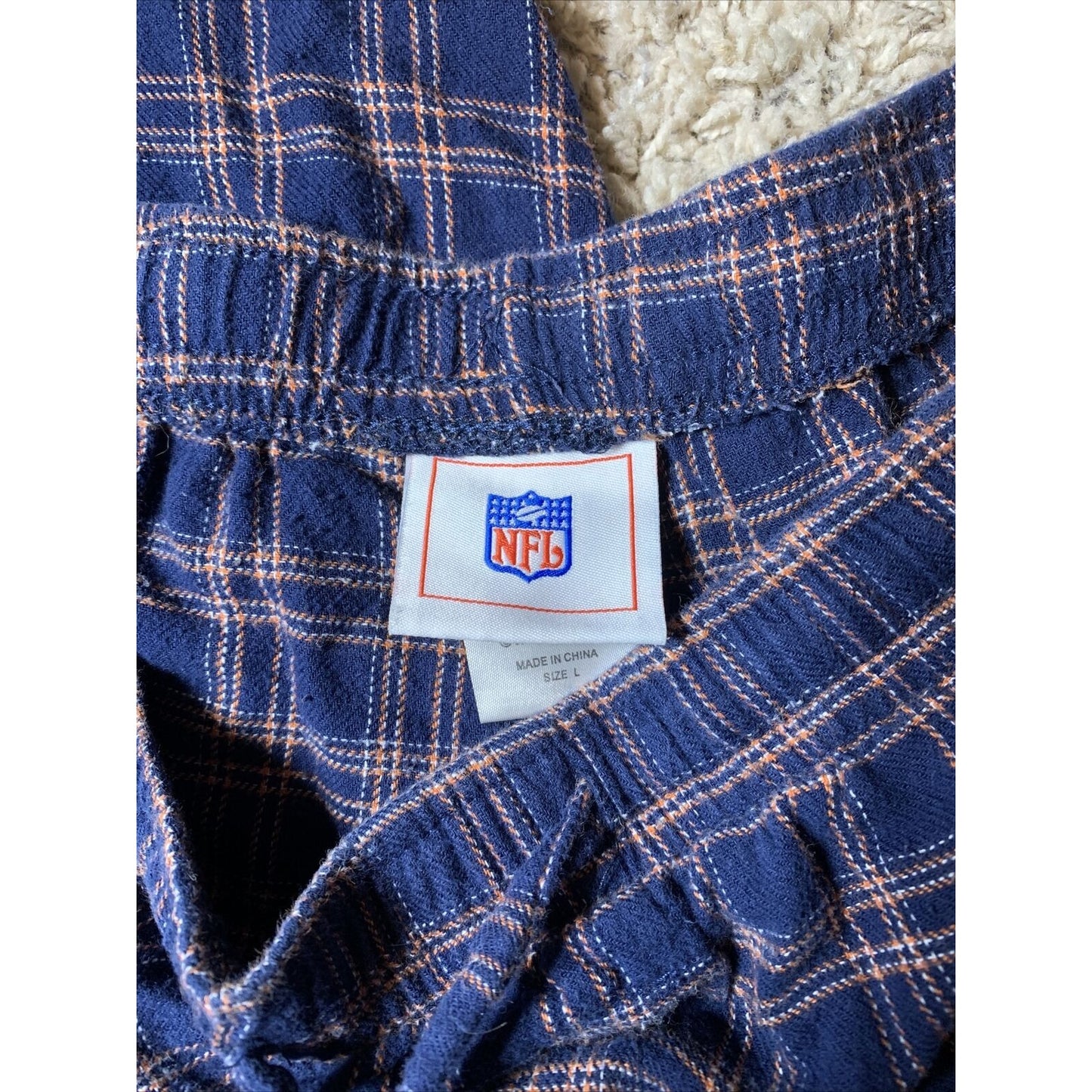 Denver Broncos NFL Team Apparel Size L Flannel Pajama Pants Drawstring EUC