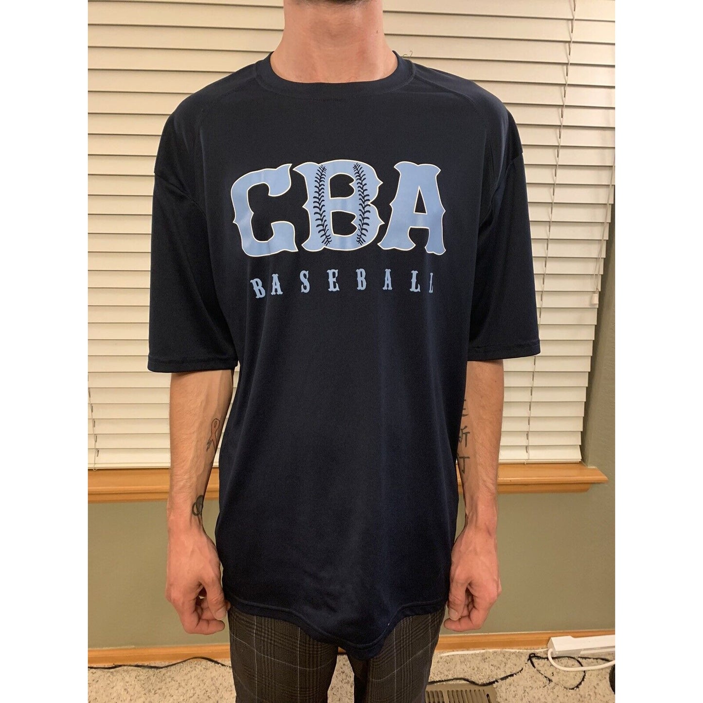 Badger Sport EBA Baseball T Shirt Mens Size Large Navy Blue