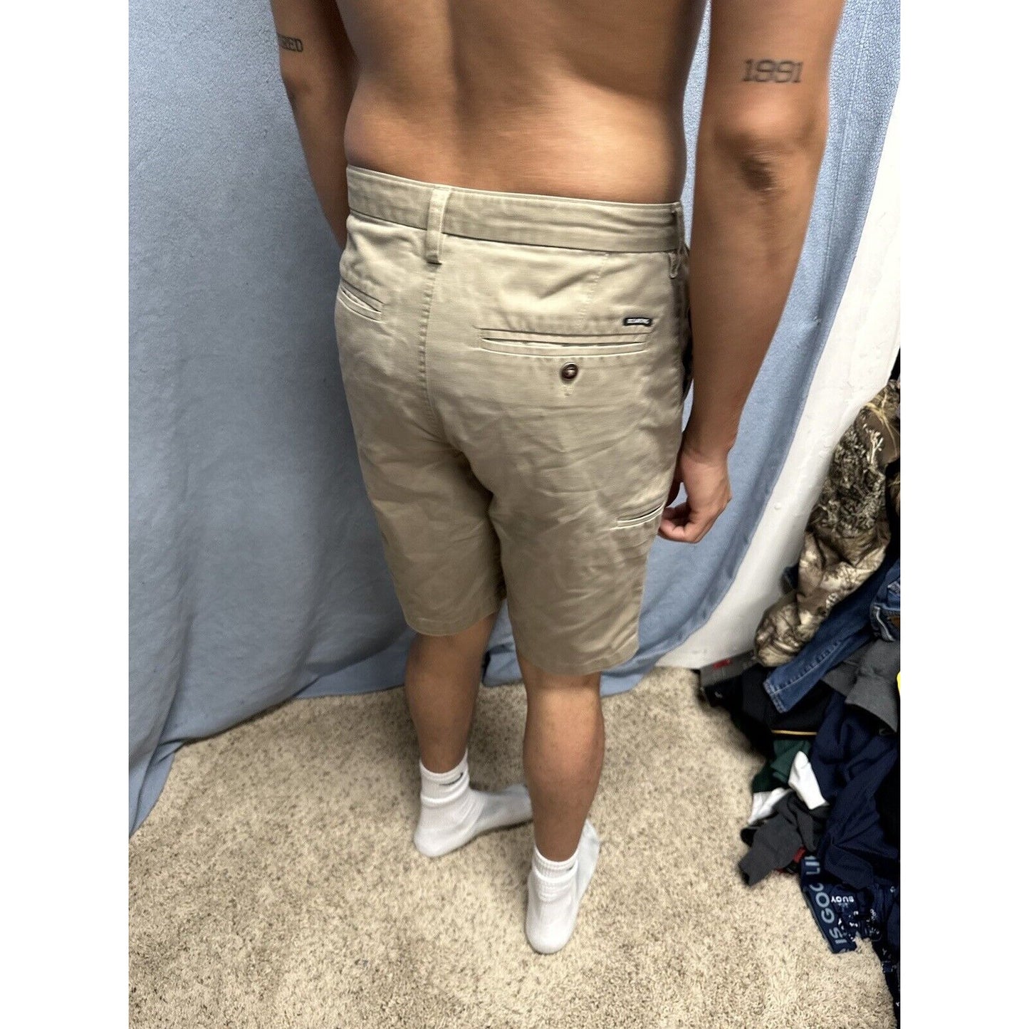 MENS BILLABONG Tan Beige Khaki CARTER STRETCH Flat Front Chino Shorts 31