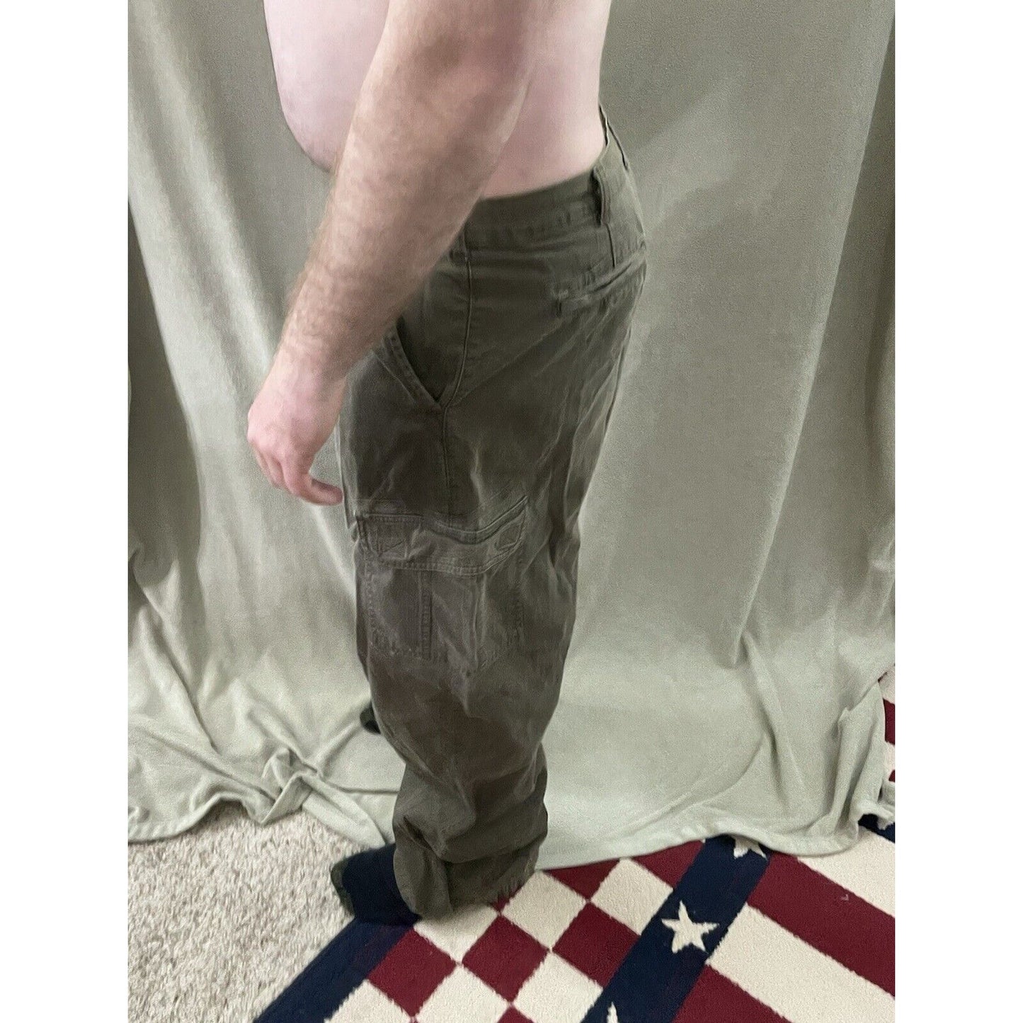 MENS CHAPS RALPH LAUREN PLEATED CUFFED 100% COTTON OLIVE GREEN PANTS SIZE 36X32