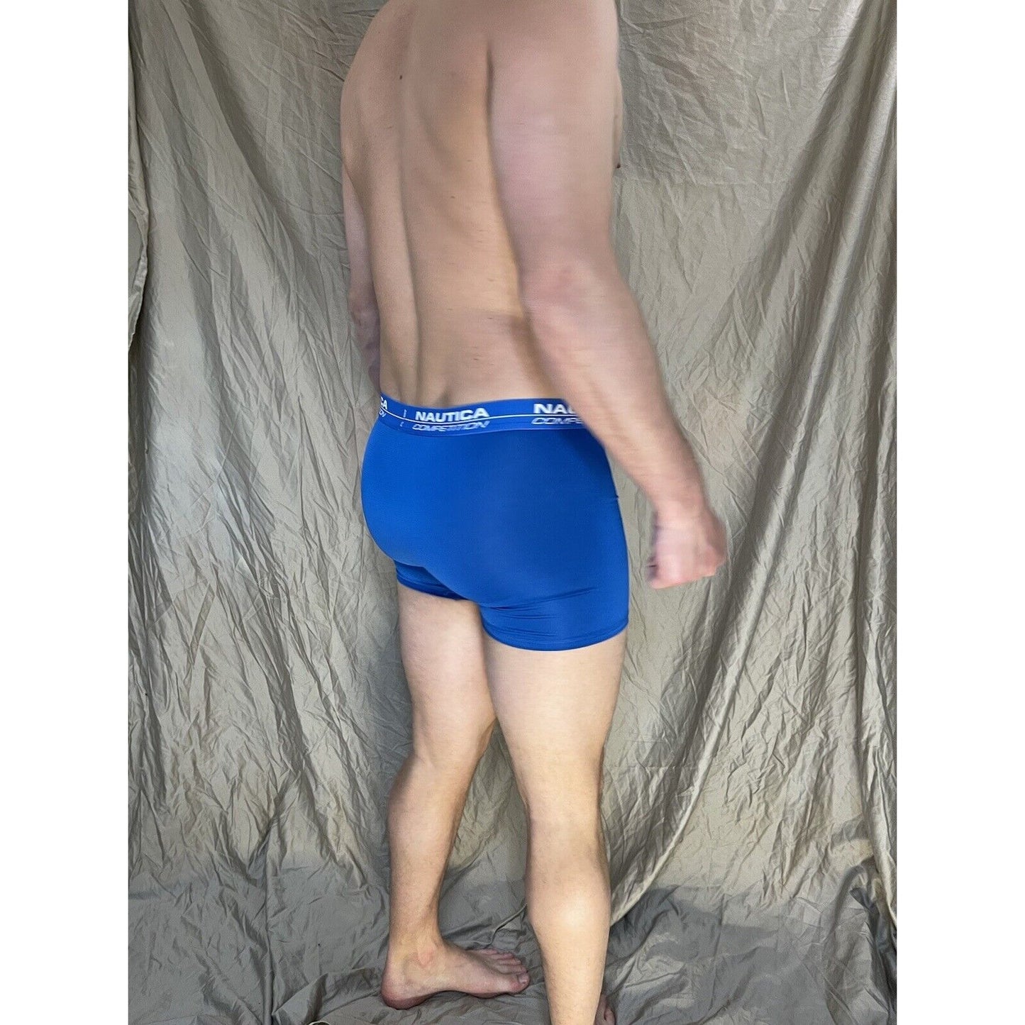 men's nautica large blue competition mesh compression boxer briefs