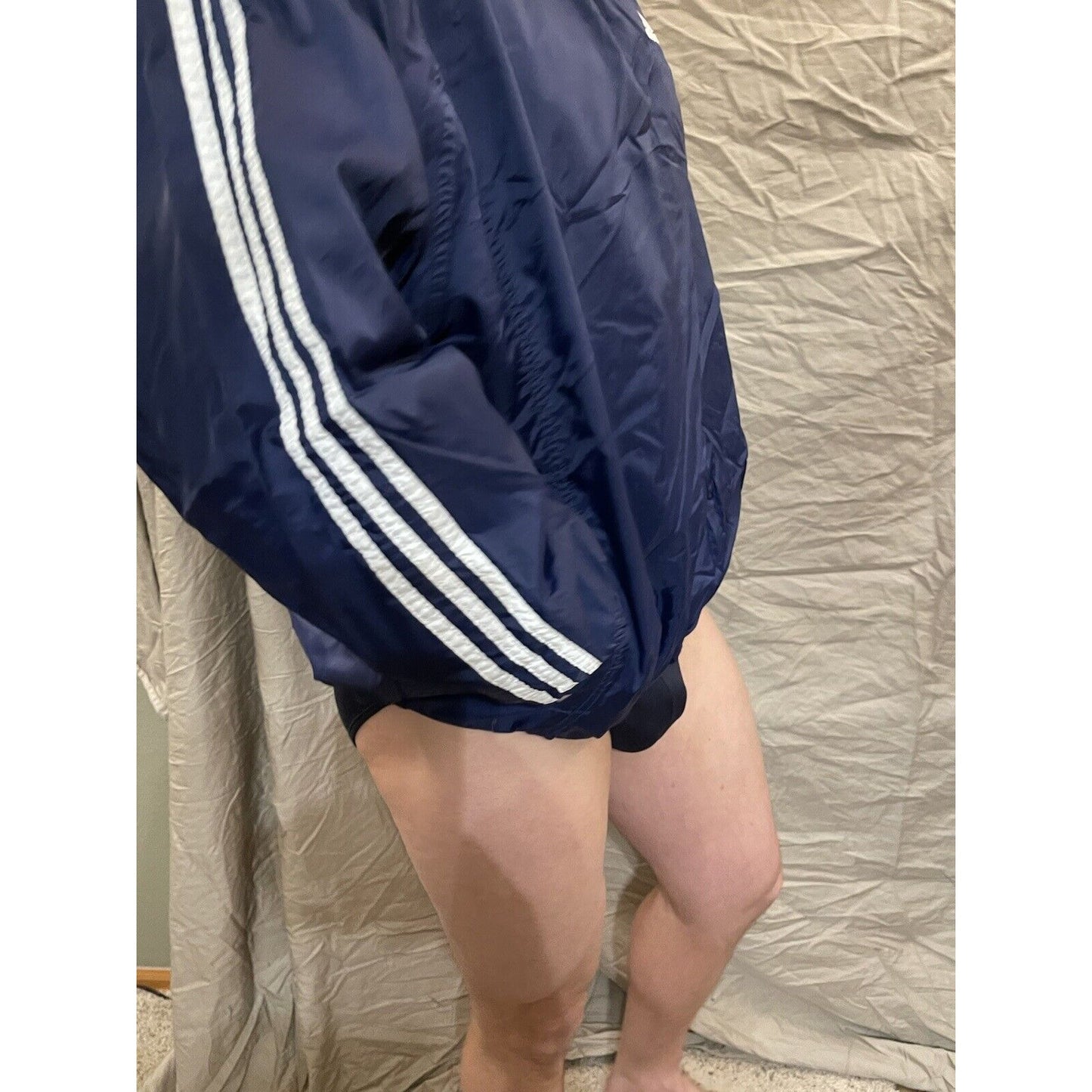 Blue Adidas Mens Team Windbreaker Sz. Large Striped Pullover