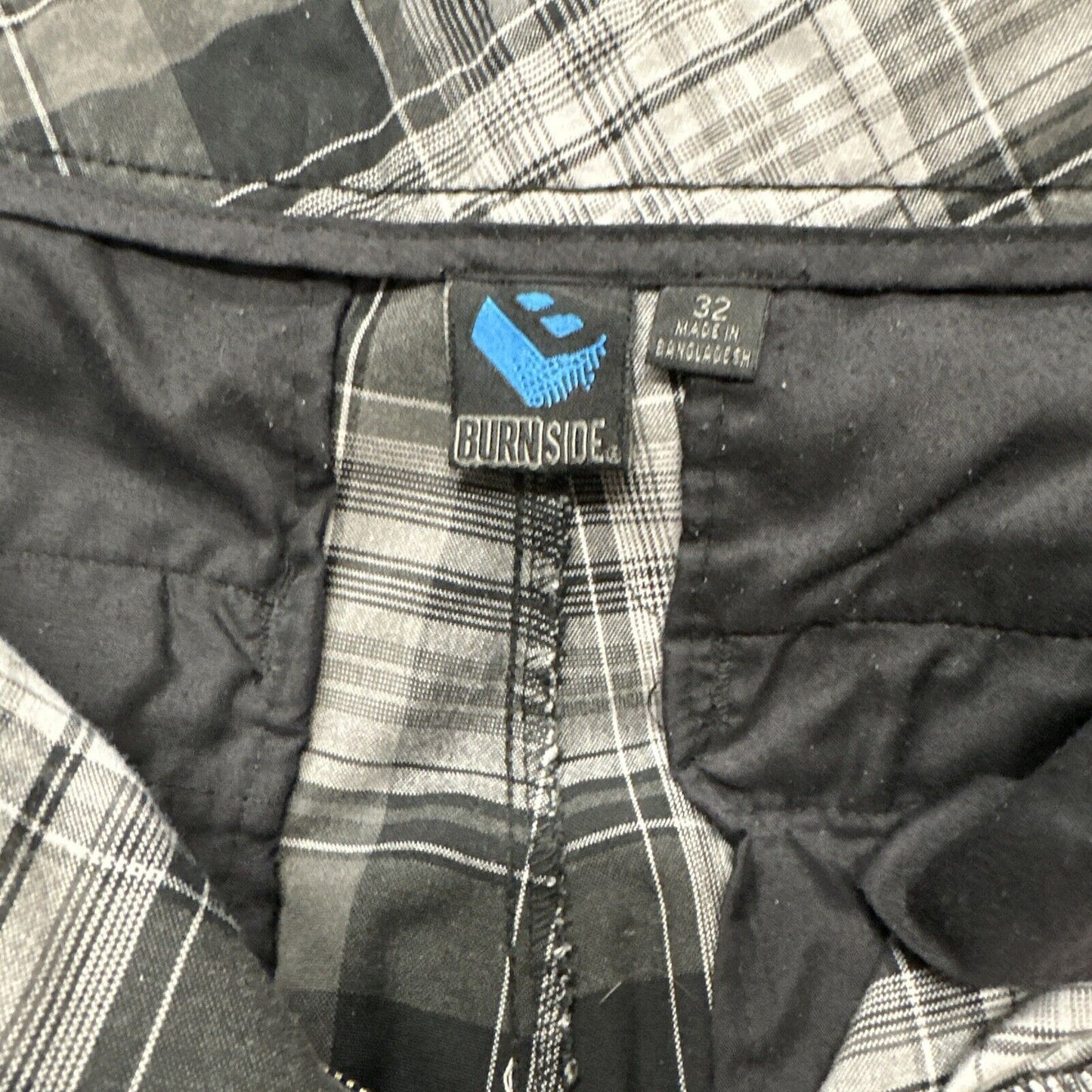 Men’s Burnside Size 32 Black Plaid Shorts