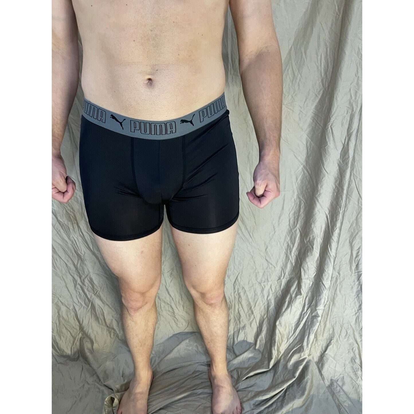 men's medium puma compression shorts black with gray band