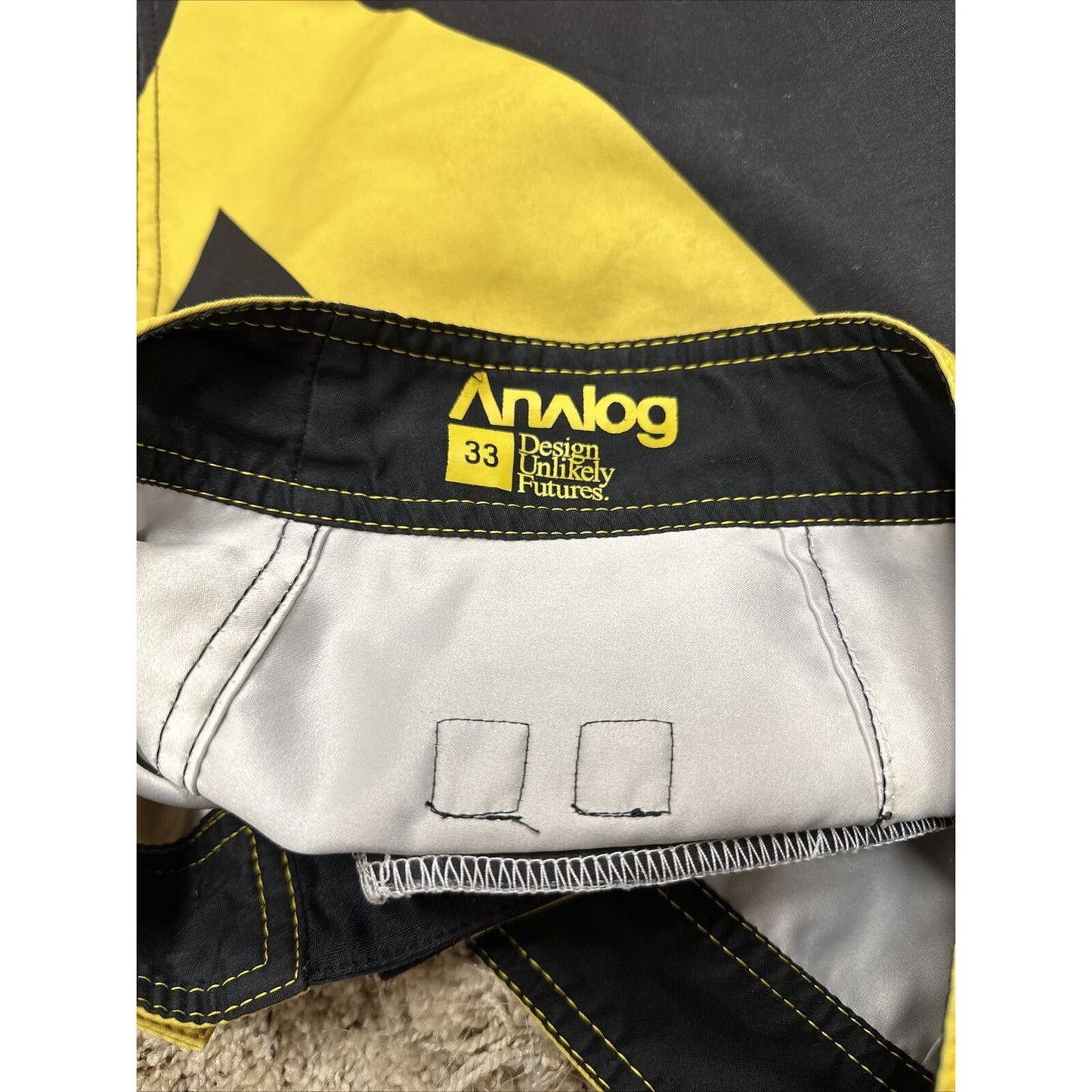 men’s analog skze 33 design unlikely futures yellow and black board shorts