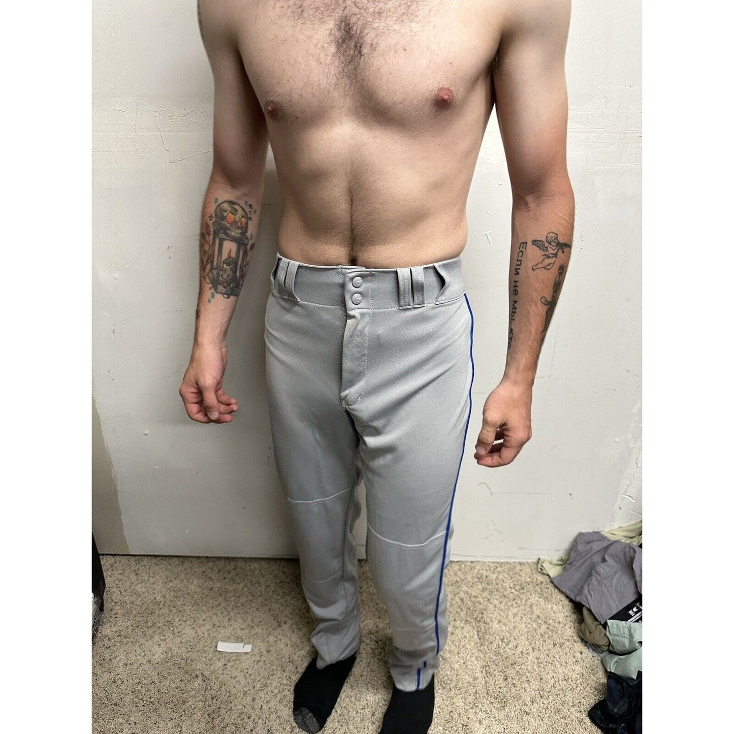 Men’s Gray Champro Adult Medium Baseball Pants With Blue Line